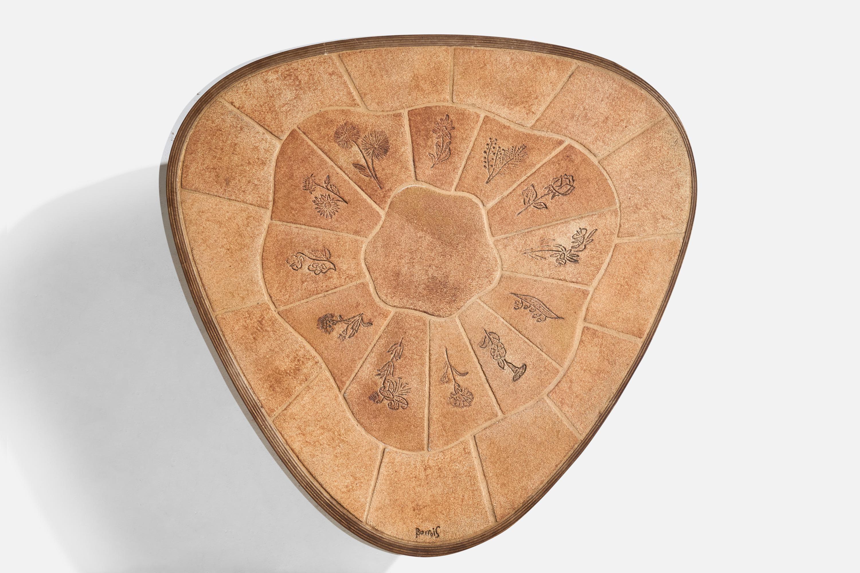 Table basse Barrois Vallouris, chêne, céramique, France, années 1960 Bon état à High Point, NC