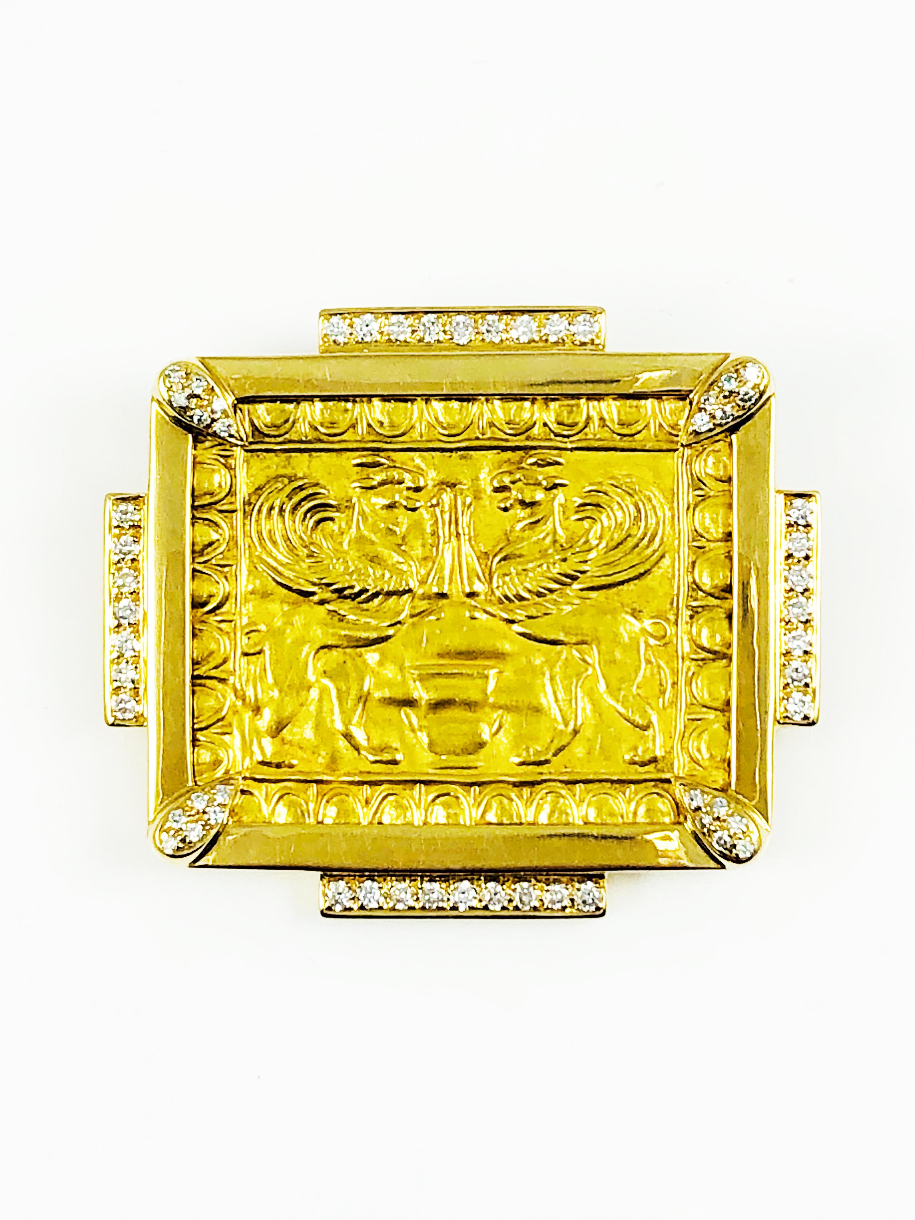 Moderne Barry Brinker Broche ou pendentif en or jaune 18 carats et 24 carats avec diamants en vente