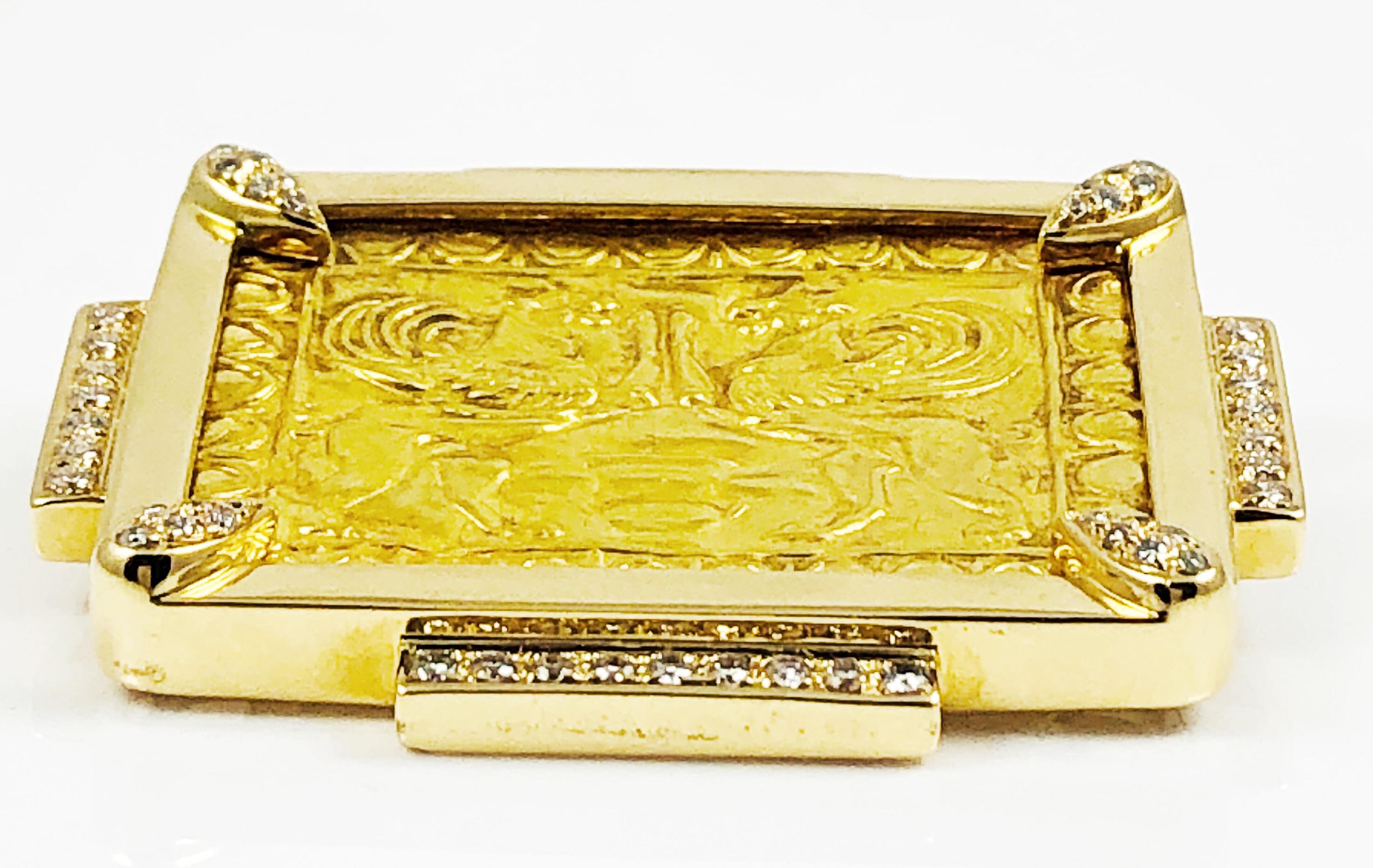 Taille ronde Barry Brinker Broche ou pendentif en or jaune 18 carats et 24 carats avec diamants en vente