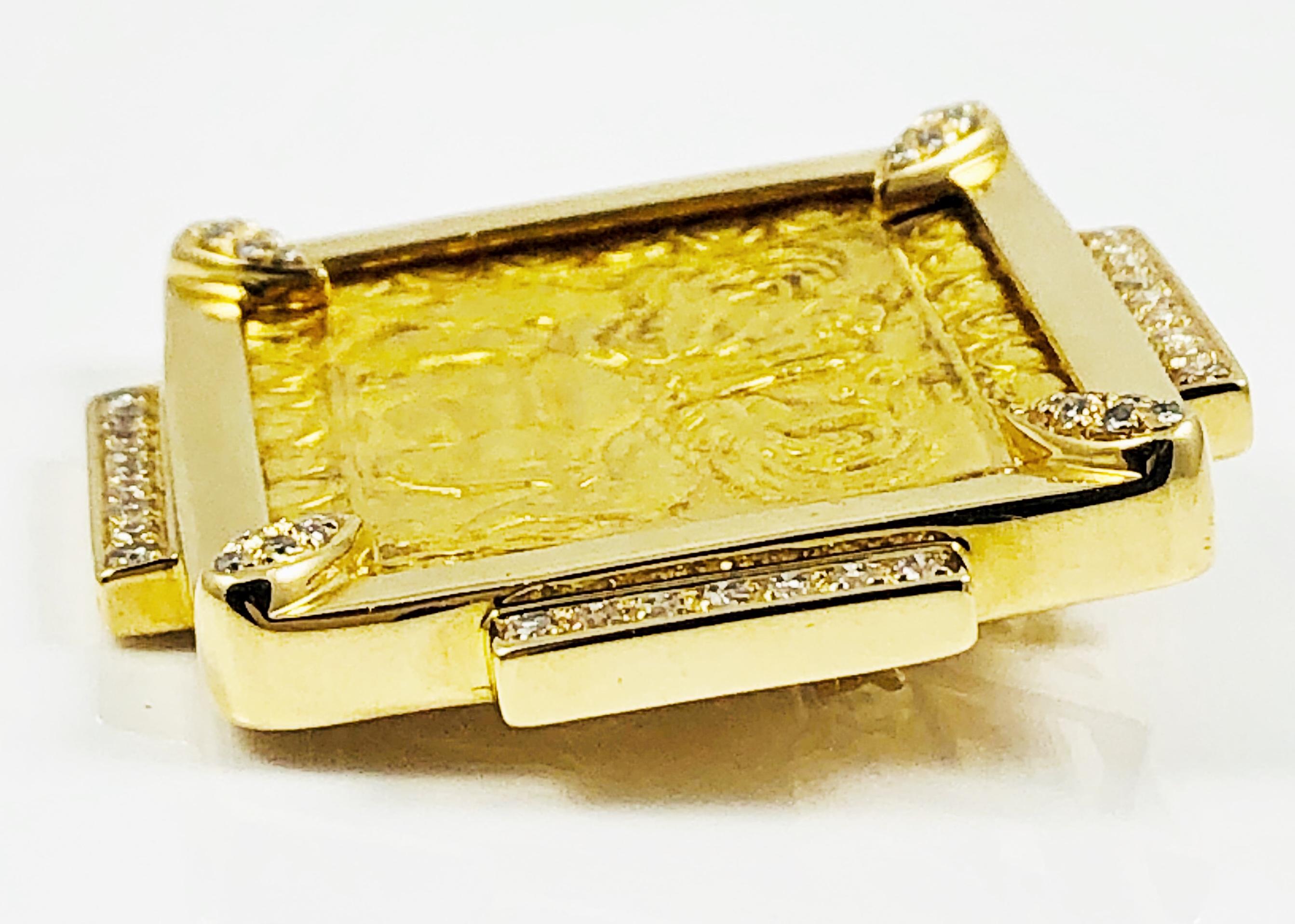 Barry Brinker Broche ou pendentif en or jaune 18 carats et 24 carats avec diamants Excellent état - En vente à Birmingham, AL