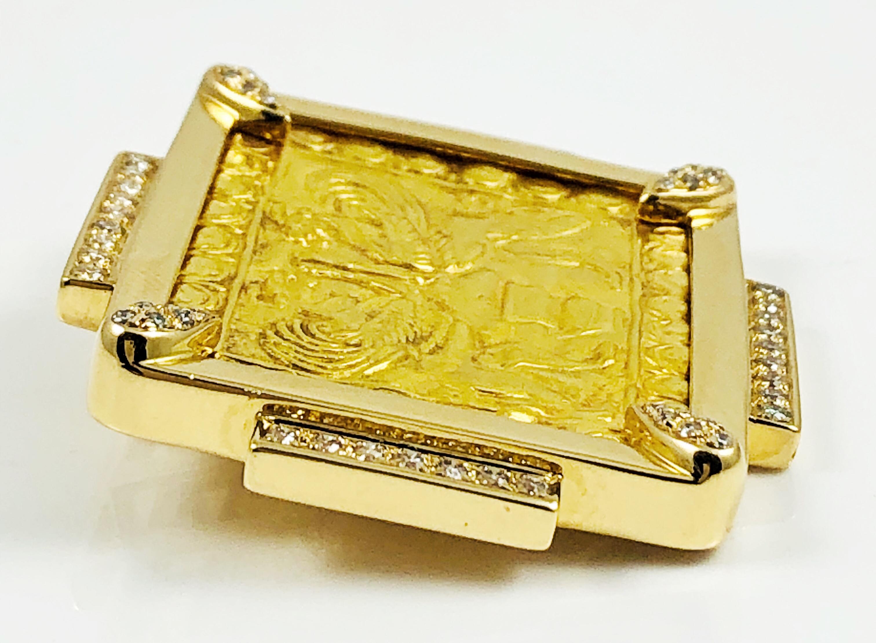 Barry Brinker Broche ou pendentif en or jaune 18 carats et 24 carats avec diamants en vente 1