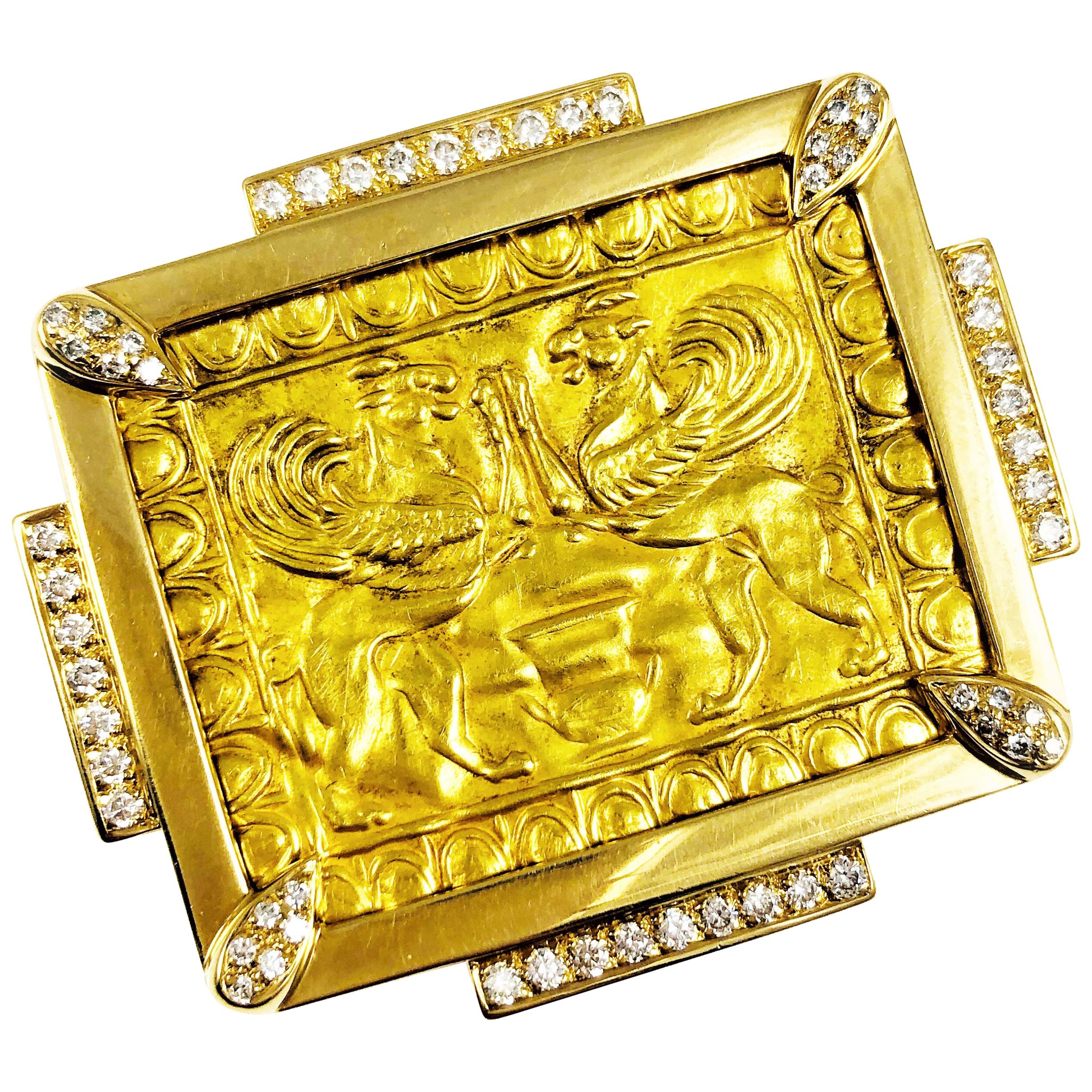 Barry Brinker Broche ou pendentif en or jaune 18 carats et 24 carats avec diamants en vente