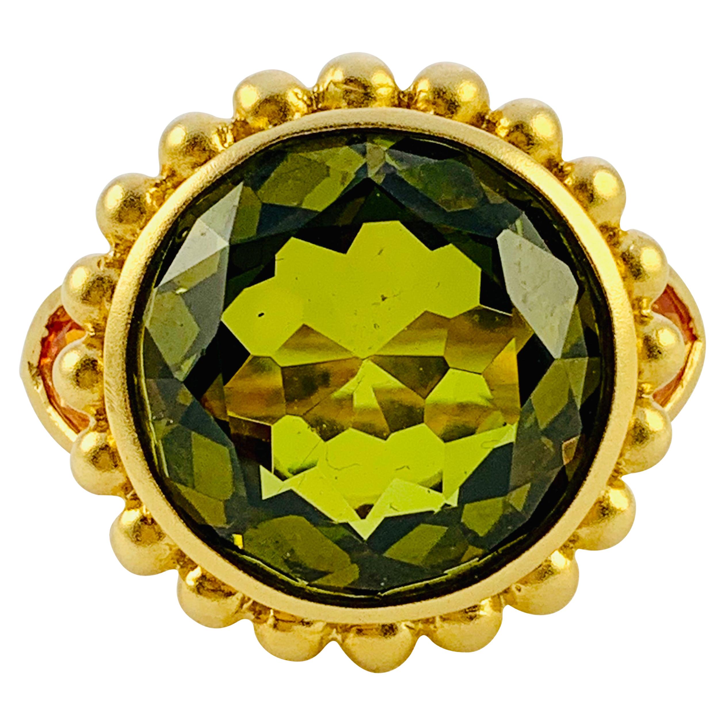 Barry Brinker 18 Karat Yellow Gold, Peridot and Sapphire Ladies Ring