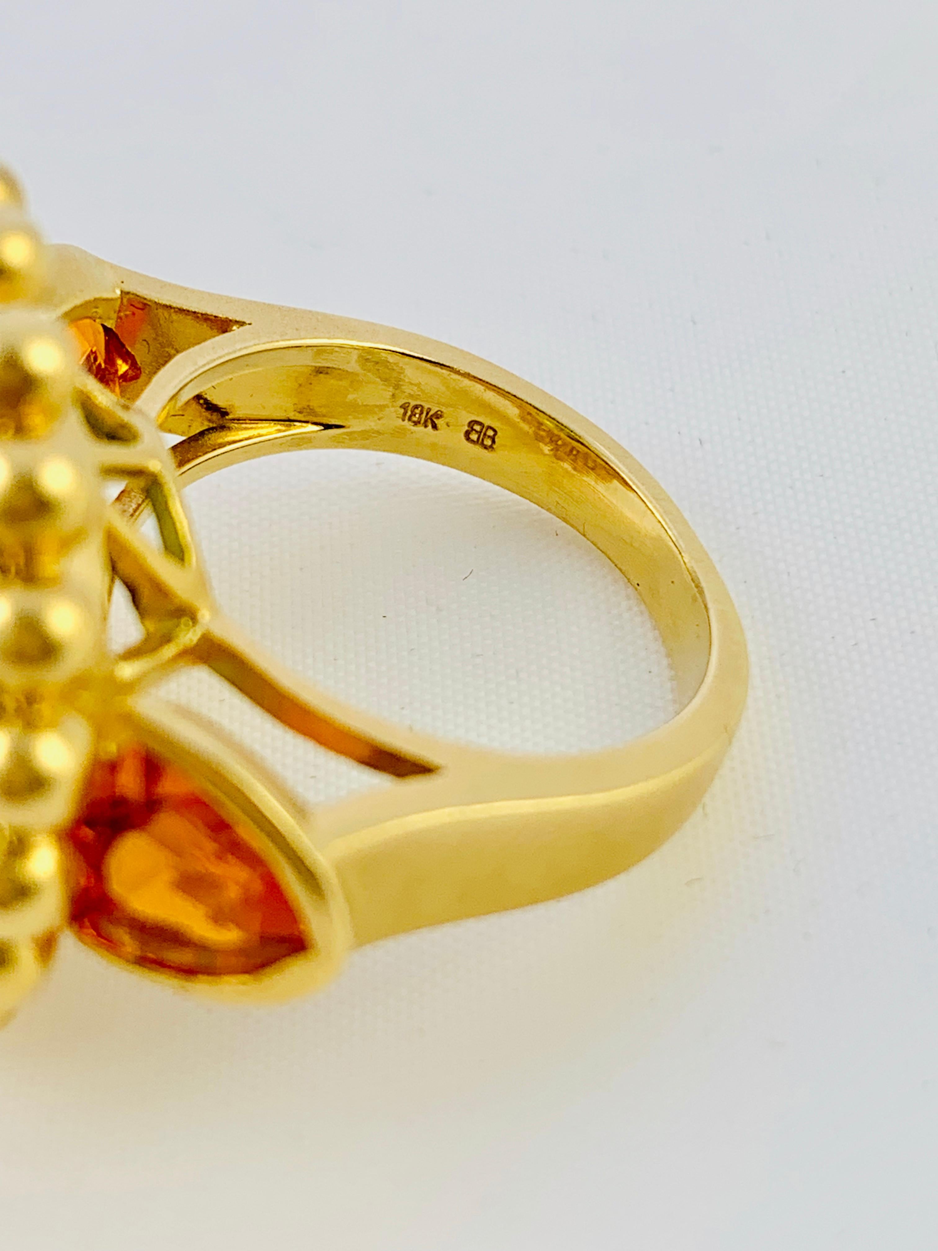 Artisan Barry Brinker 18 Karat Yellow Gold, Peridot and Sapphire Ladies Ring
