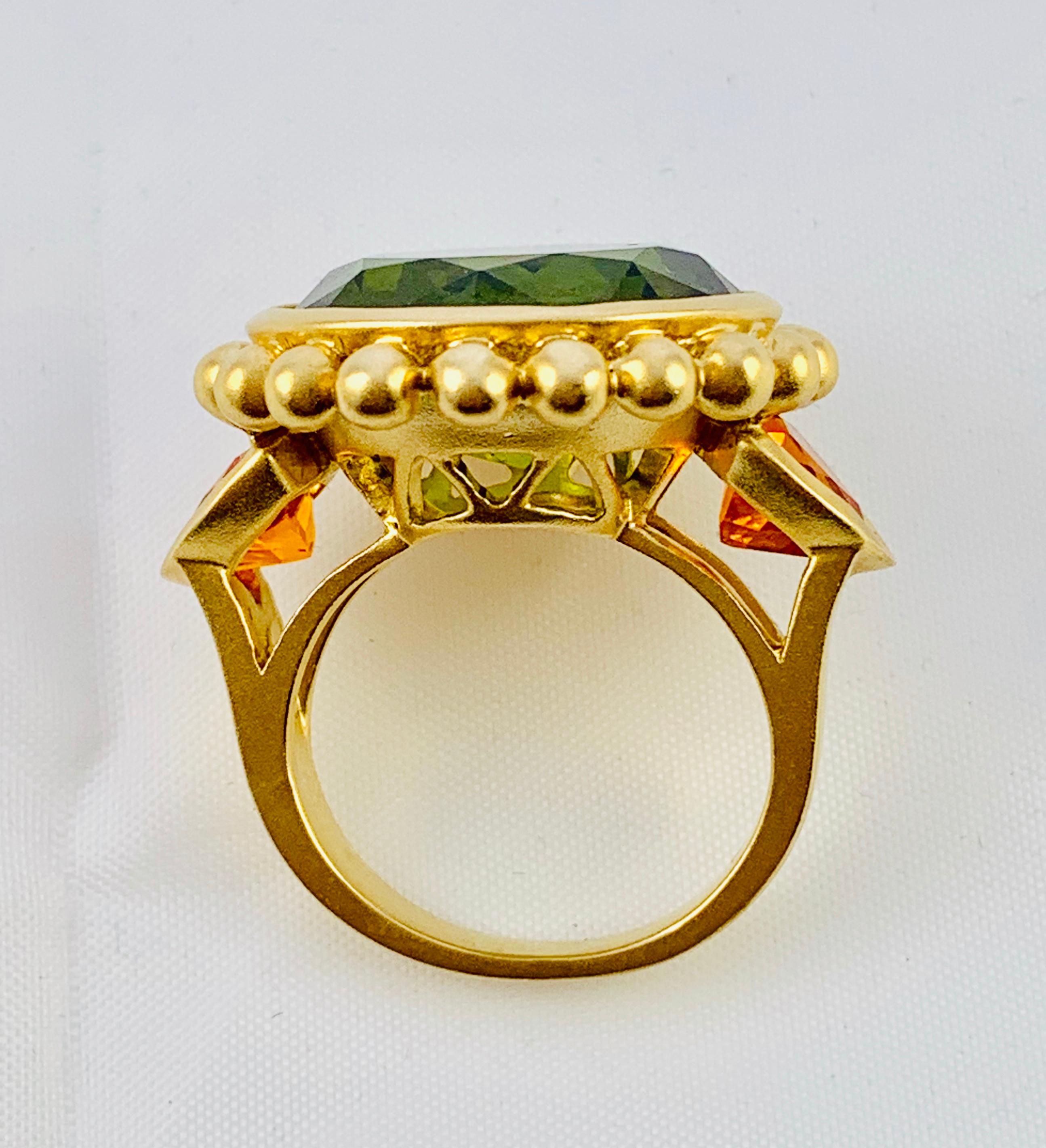 Women's Barry Brinker 18 Karat Yellow Gold, Peridot and Sapphire Ladies Ring