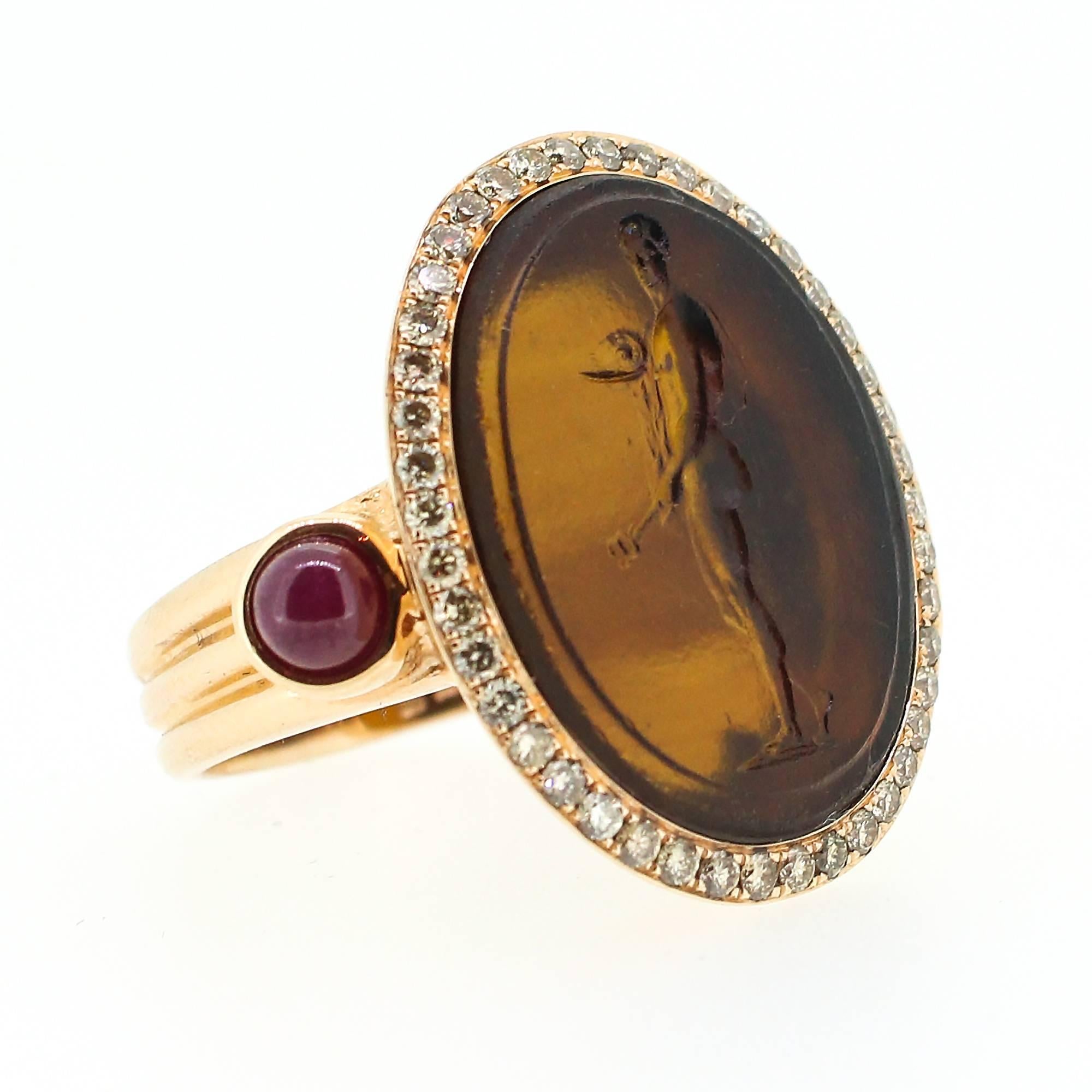 Modern Barry Brinker Rose Gold Antique Roman Intaglio Ring