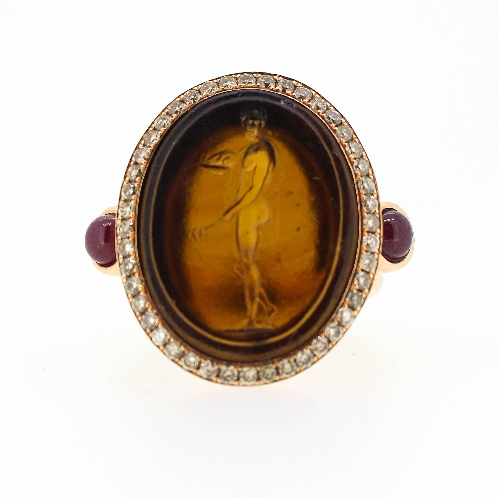 Round Cut Barry Brinker Rose Gold Antique Roman Intaglio Ring