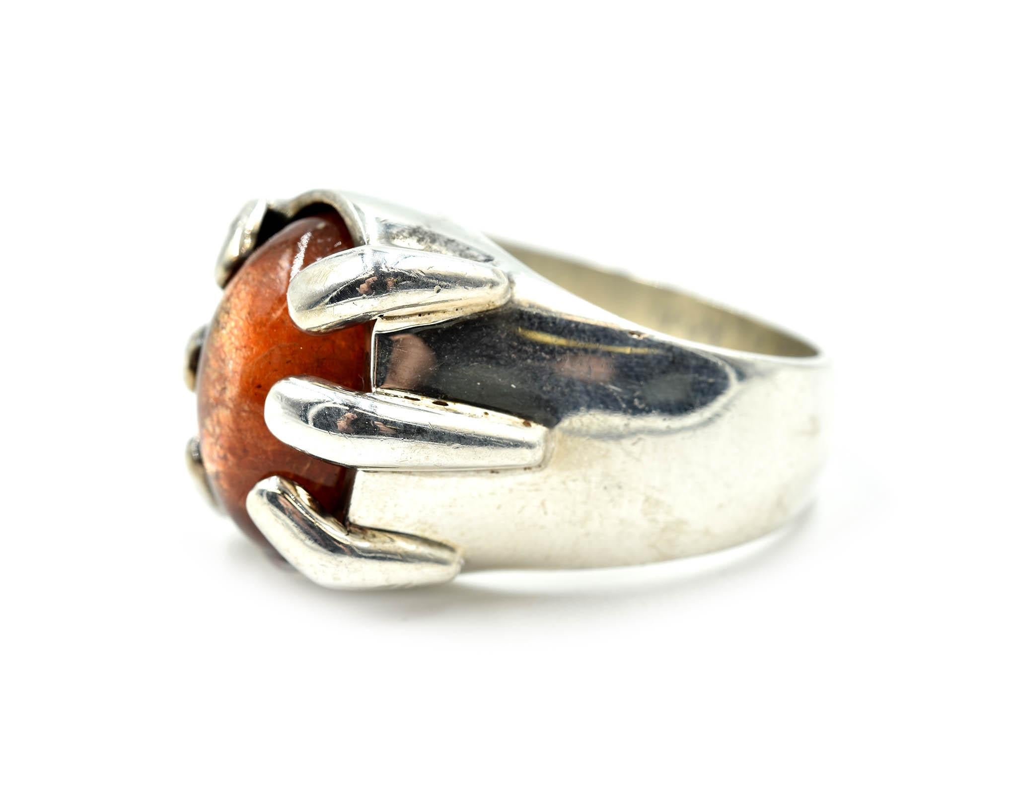Modern Barry Brinker Sterling Silver Hematite in Quartz Ring