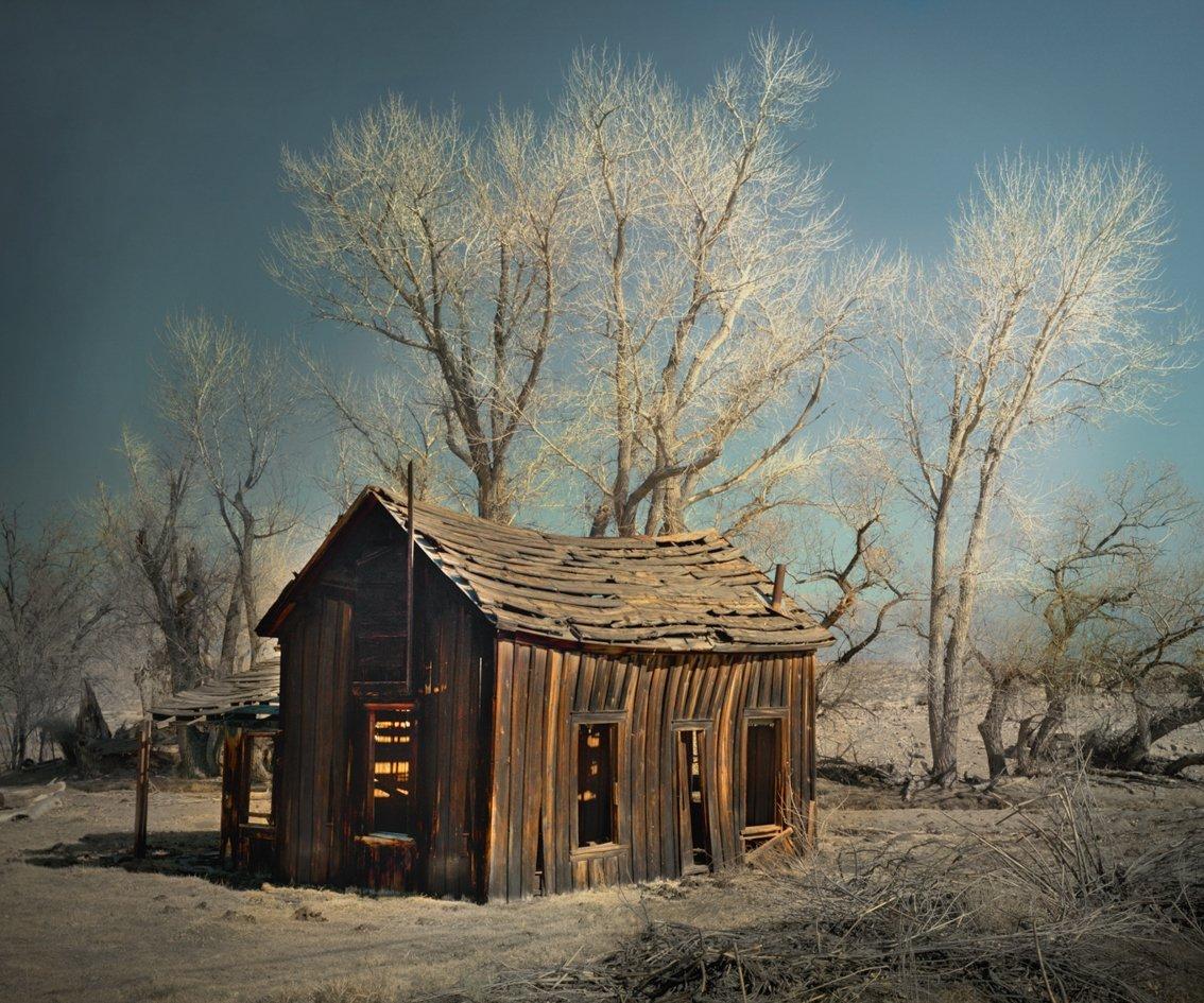 Along the road to the promised land of California…. an abandoned shack on the dry side of the mountains
–
Cawston’s eye for colour, structure and the beauty of the mundane finds a world-in-waiting as he journeys across the American West.
“The