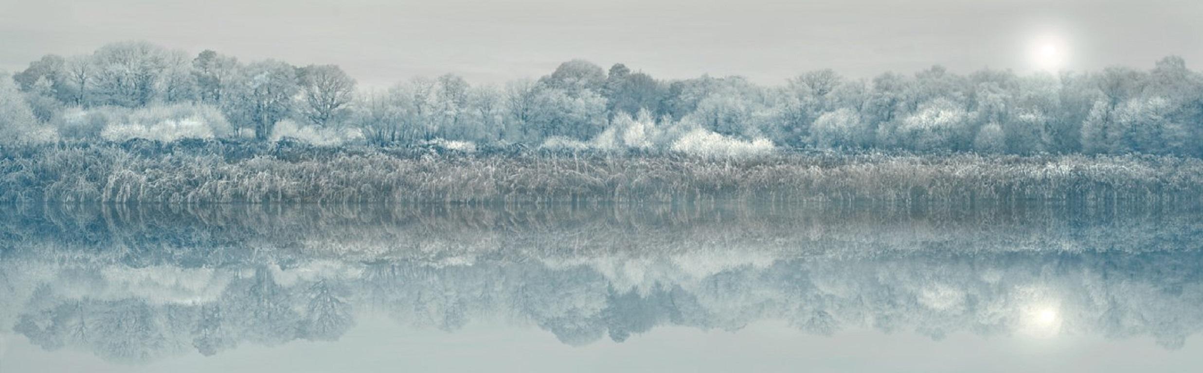 Frozen fields  illuminated by a surreal winter light… the sun barely visible… the colours cool but invigorating
–
Cawston’s landscapes are filled with delicate harmonious tones.  They resonate feeling and leave the viewer rapt, lost in the detail as