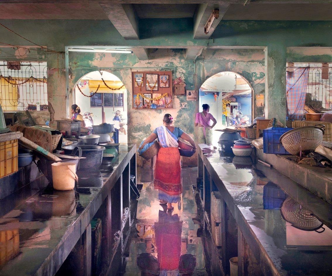 After the fish market closed surfaces have been washed in a morning ritual and the floor has taken on the quality of a mirror.
–
Cawston won the BJP Nikon Endframe Award in 2009. His prize was funding for a dream project and he chose to travel the