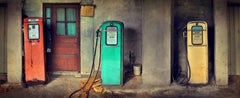 Petrol Pumps by Barry Cawston. Panoramic photograph with Acrylic Face-Mount