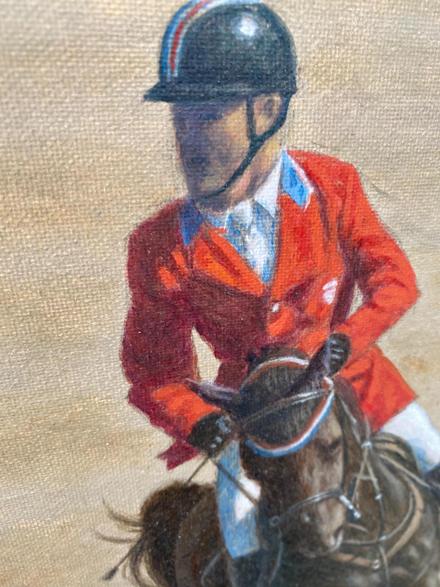 Cornering the Course, original realistic equestrian landscape - Realist Painting by Barry DeBaun