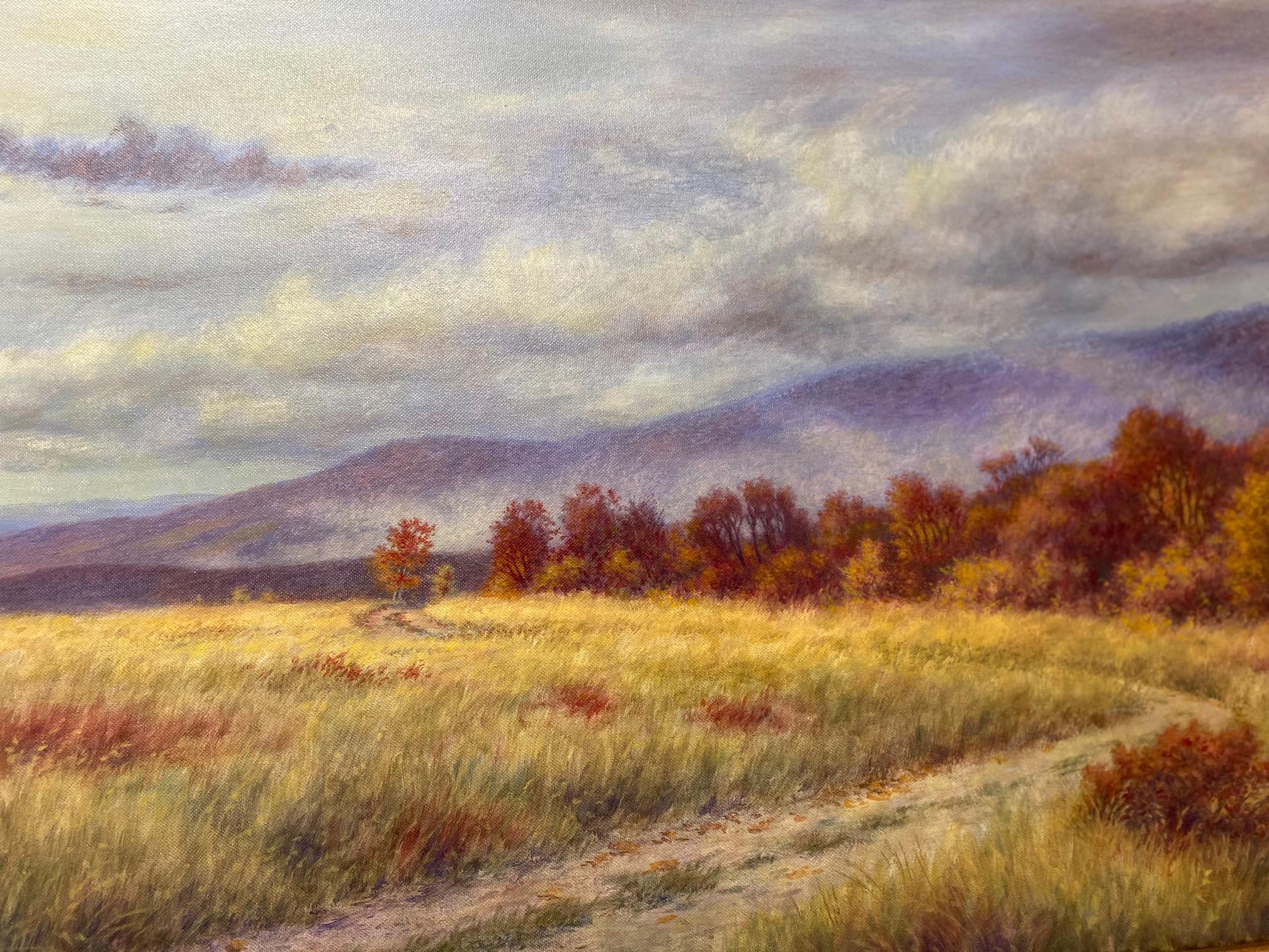 Fields of Gold, original 24x48 paysage d'automne impressionniste contemporain - Impressionnisme Painting par Barry DeBaun