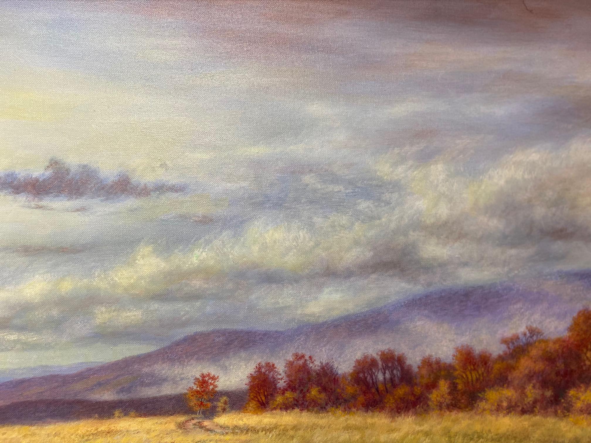 Fields of Gold, original 24x48 contemporary impressionist autumn landscape - Impressionist Painting by Barry DeBaun