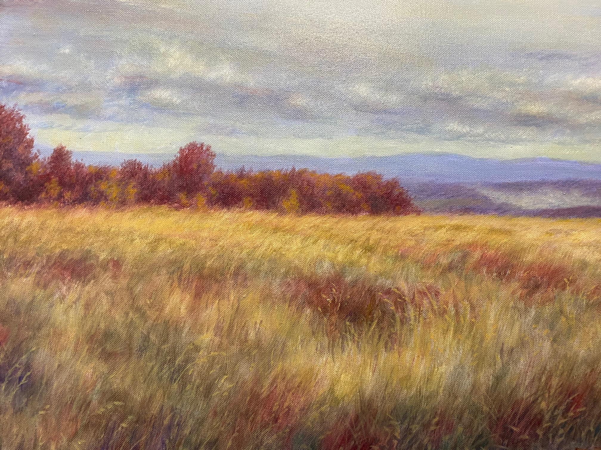 Fields of Gold, original 24x48 contemporary impressionist autumn landscape For Sale 1