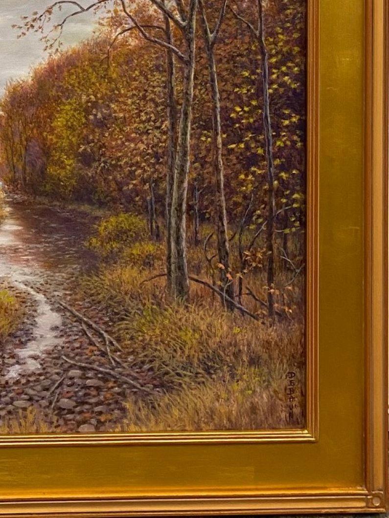 Argent, or et rouille, paysage d'automne réaliste 24x30 de l'Hudson River en vente 2