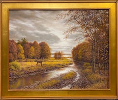 Argent, or et rouille, paysage d'automne réaliste 24x30 de l'Hudson River