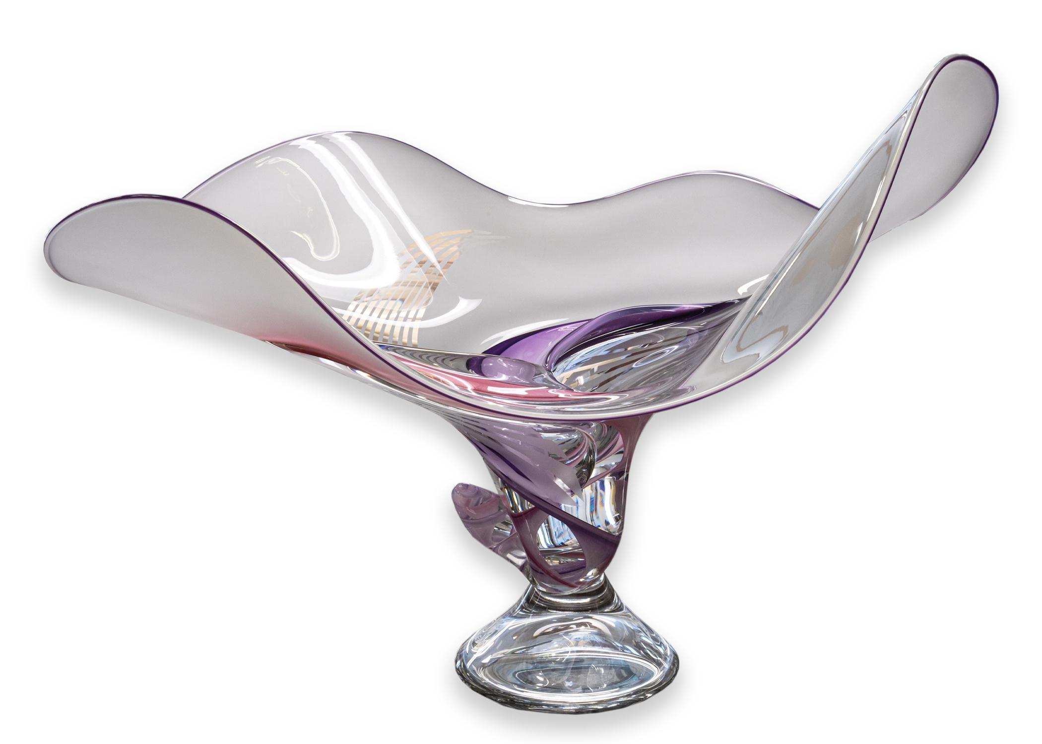 Barry Entner Signed 1998 Purple and Pink Blown Art Glass Bowl Sculpture In Good Condition For Sale In Keego Harbor, MI