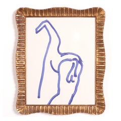 Lithographien mit blauen Pferden von Barry Flanagan in vergoldeten italienischen Rahmen