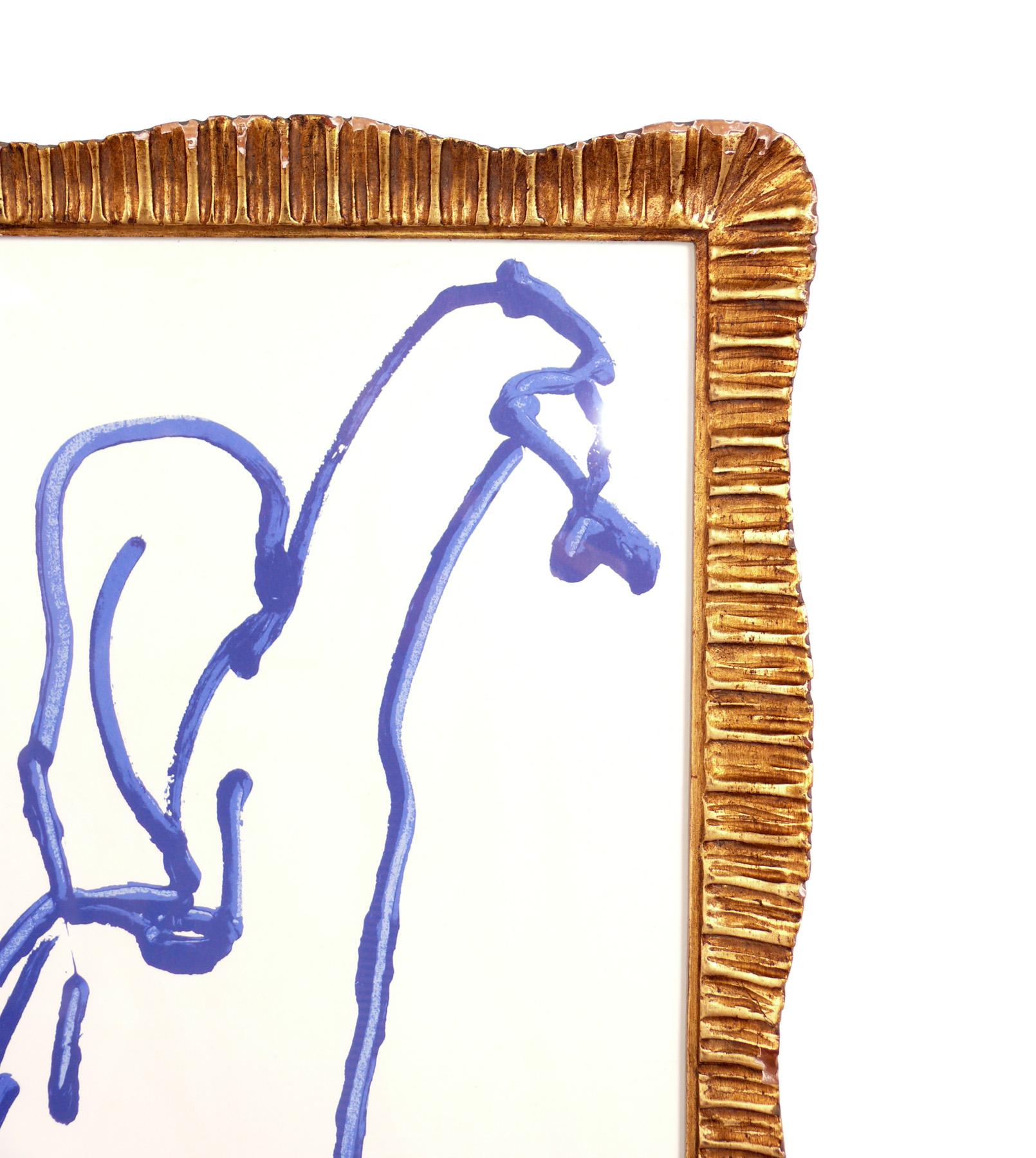 Barry Flanagan Blue Horses Lithographs in Gilt Italian Frames at