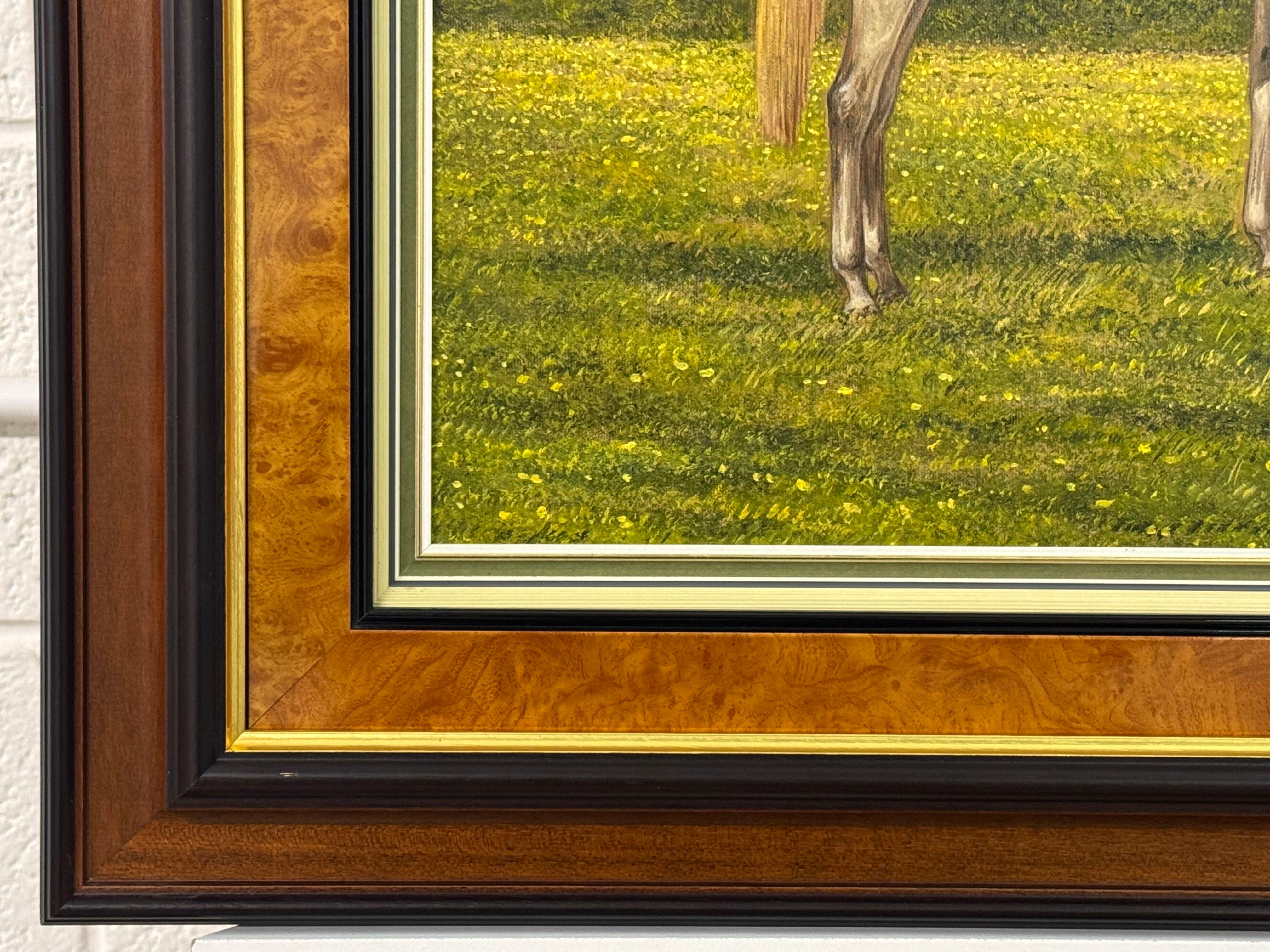 Painting of Chestnut & Grey Horses in a Field in England, British Equestrian Art 5