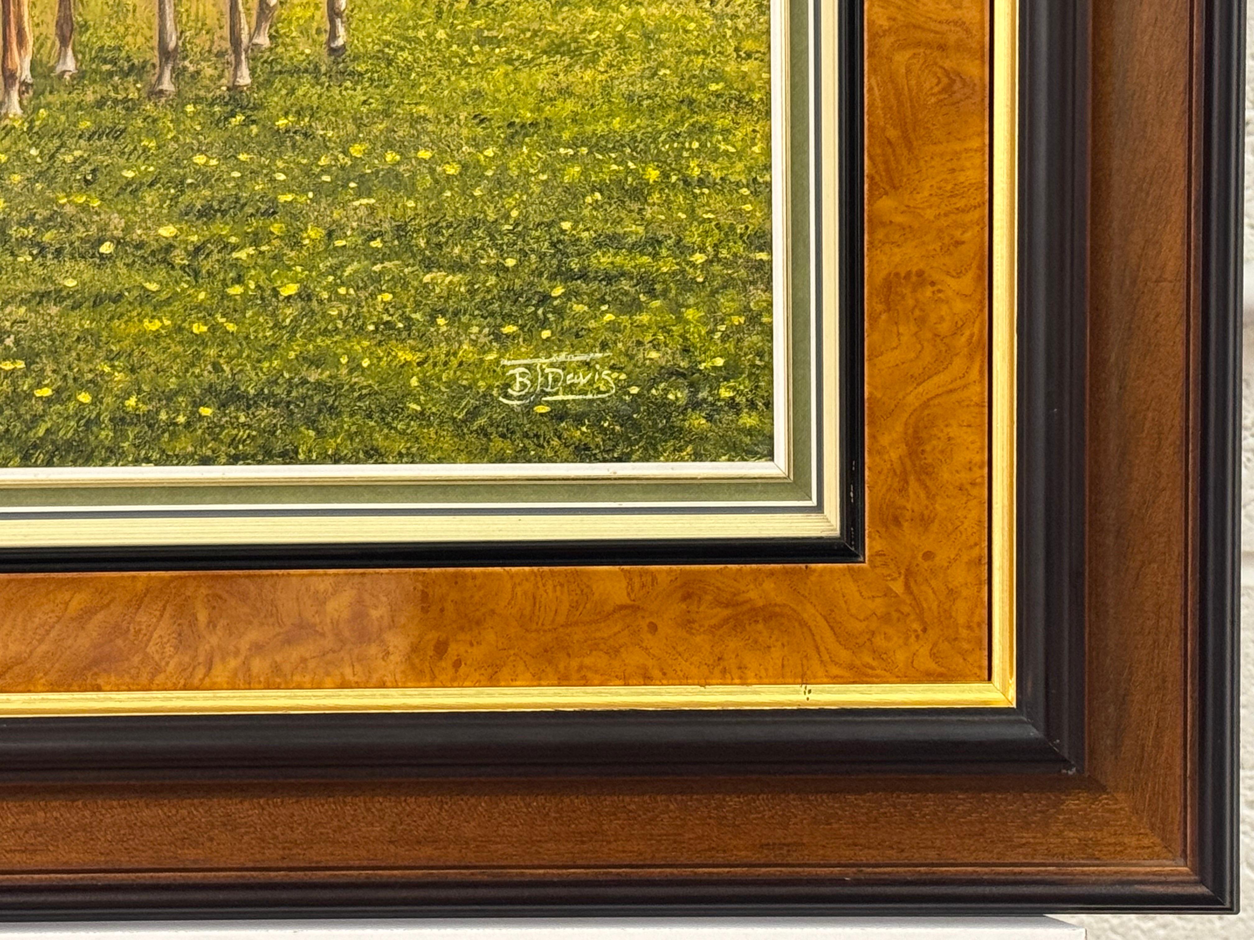 Painting of Chestnut & Grey Horses in a Field in England, British Equestrian Art 6
