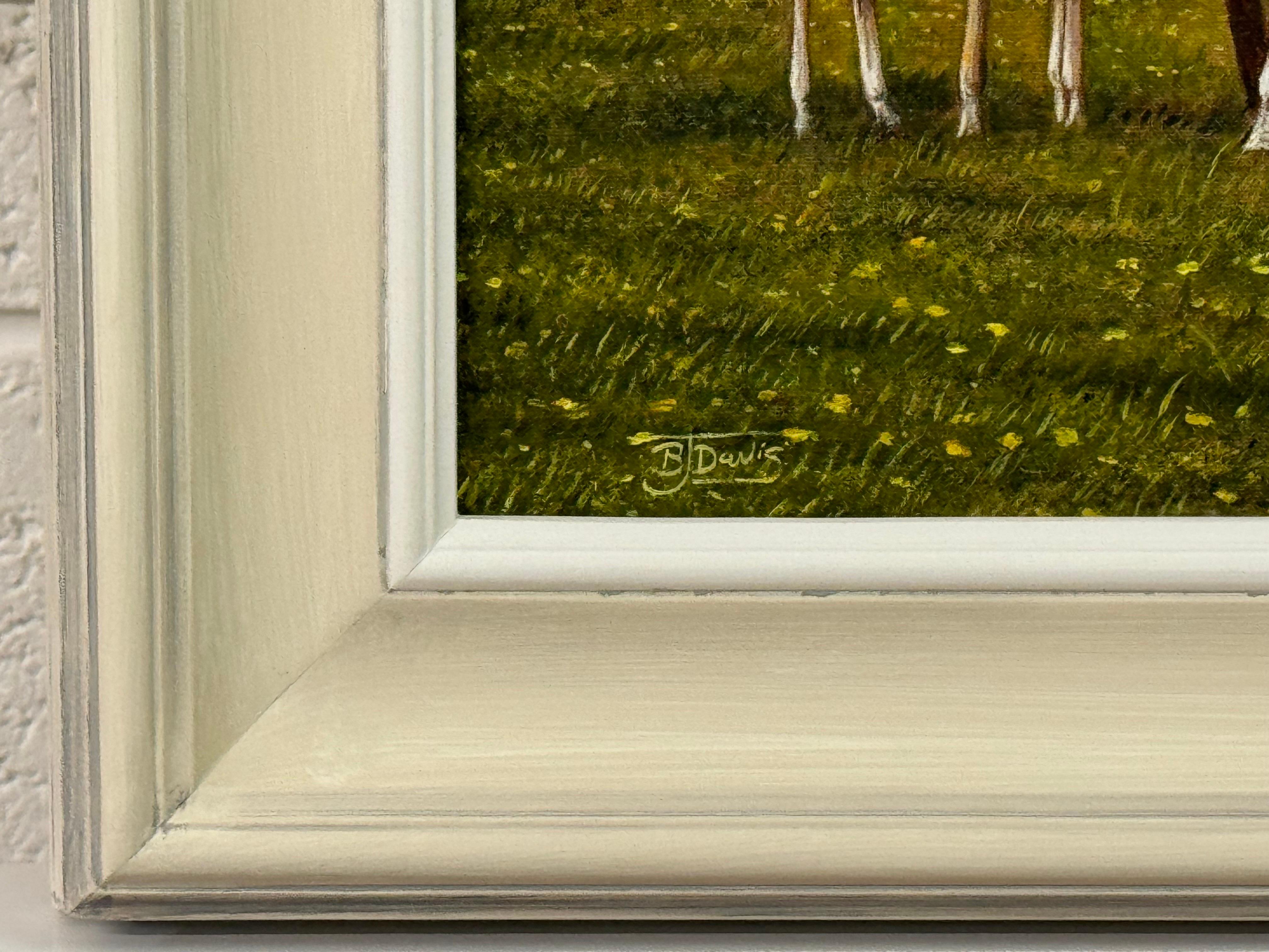 Pintura de caballos alazanes en un campo de Inglaterra por un artista ecuestre británico - Painting Escuela inglesa de Barry J Davis