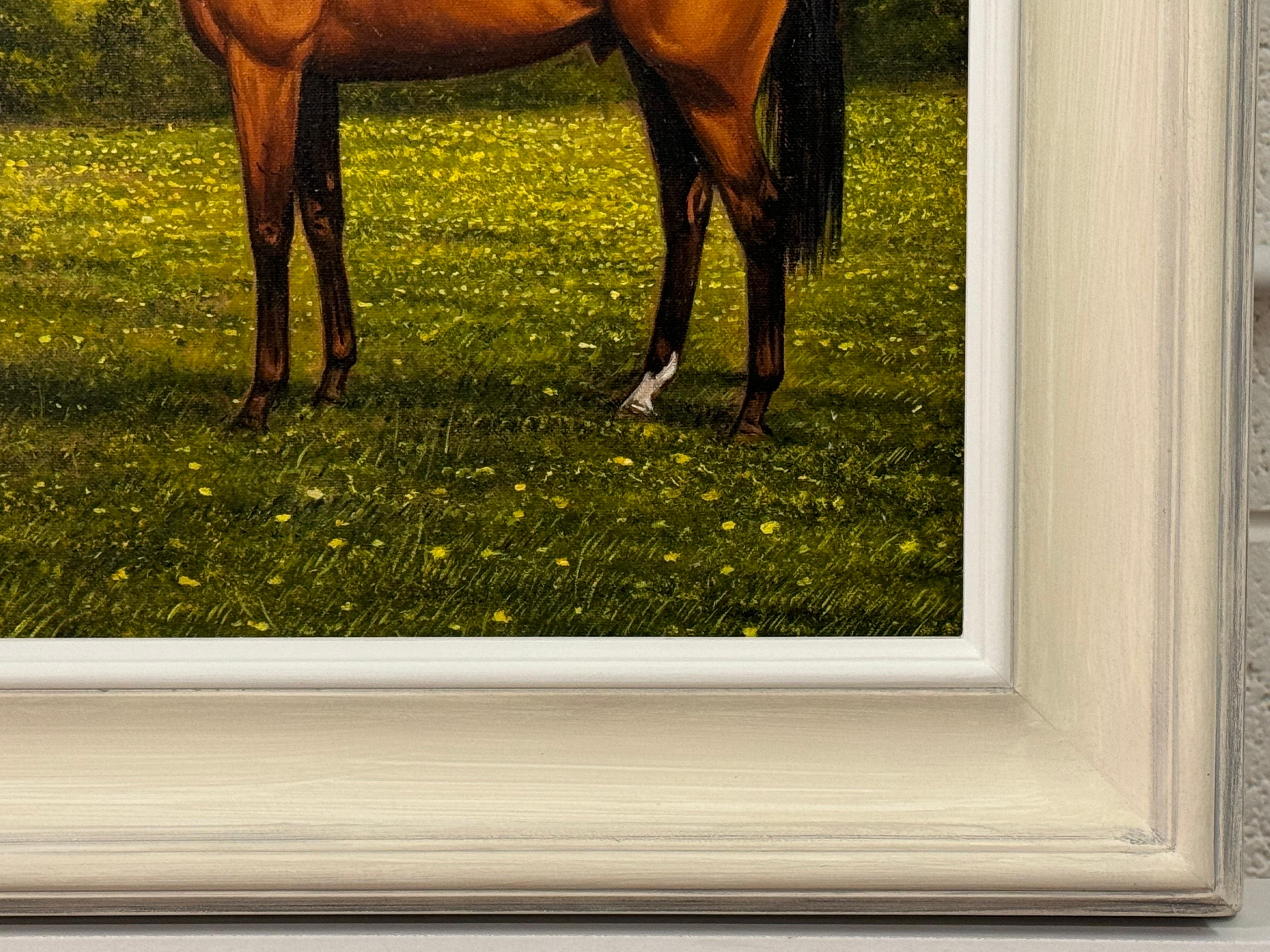 Pintura de caballos alazanes en un campo de Inglaterra por un artista ecuestre británico 2