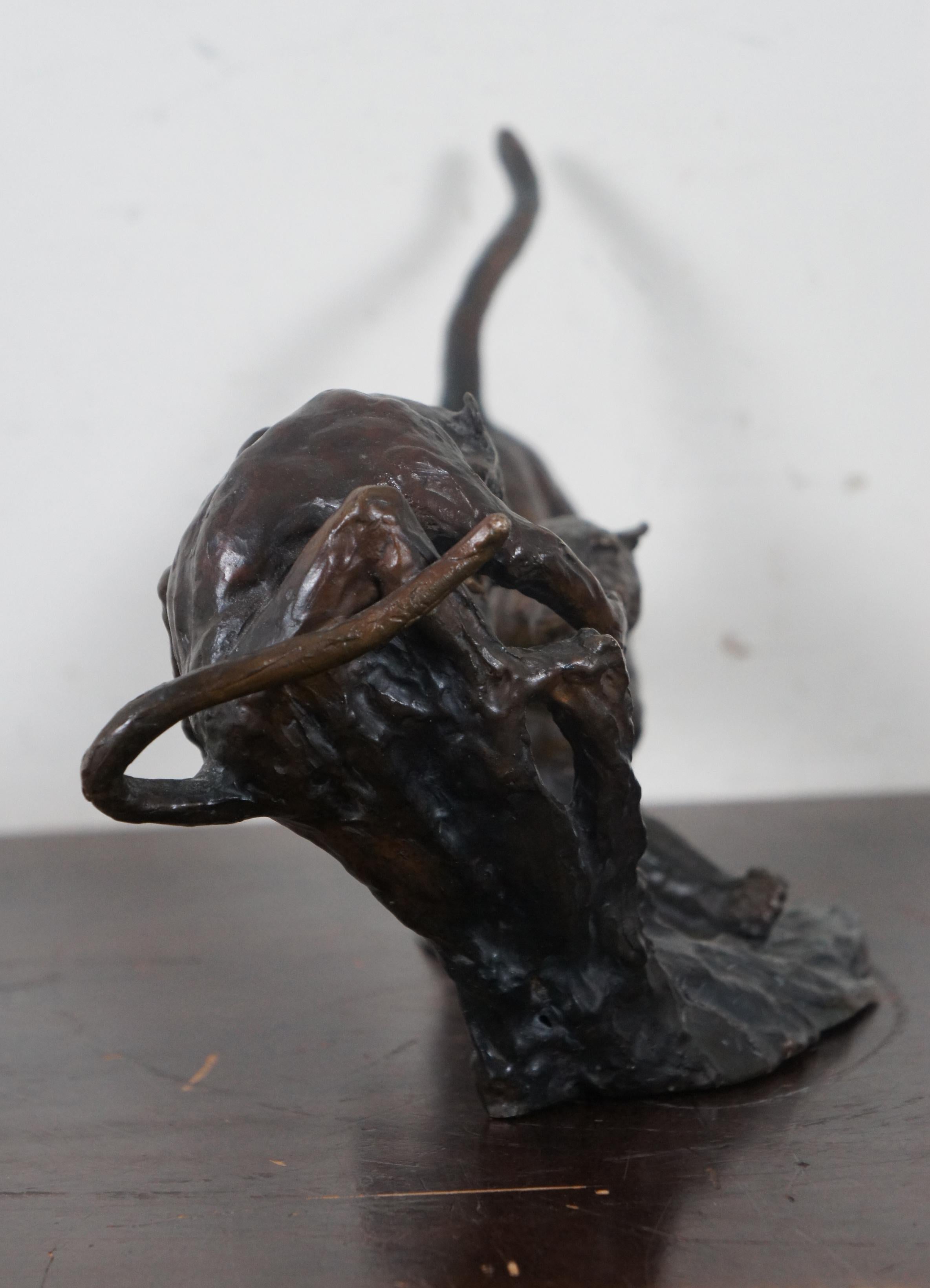 Bronzo Barry Jackson Scultura in bronzo fuso di Babbuino Gatto Leopardo Scimmia che combatte in vendita