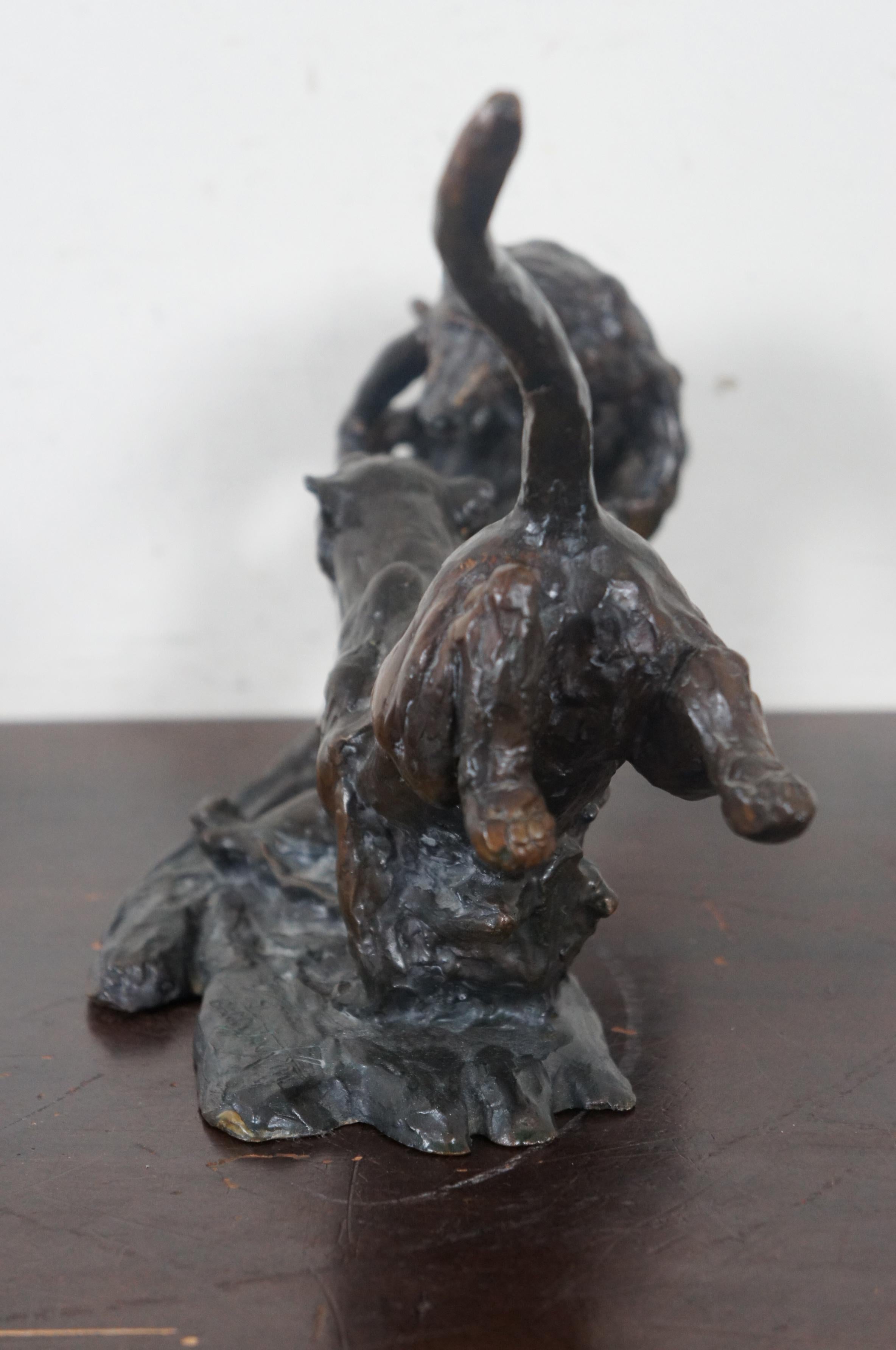 Barry Jackson Cast Bronze Baboon Leopard Fighting Sculpture Big Cat Monkey In Good Condition For Sale In Dayton, OH