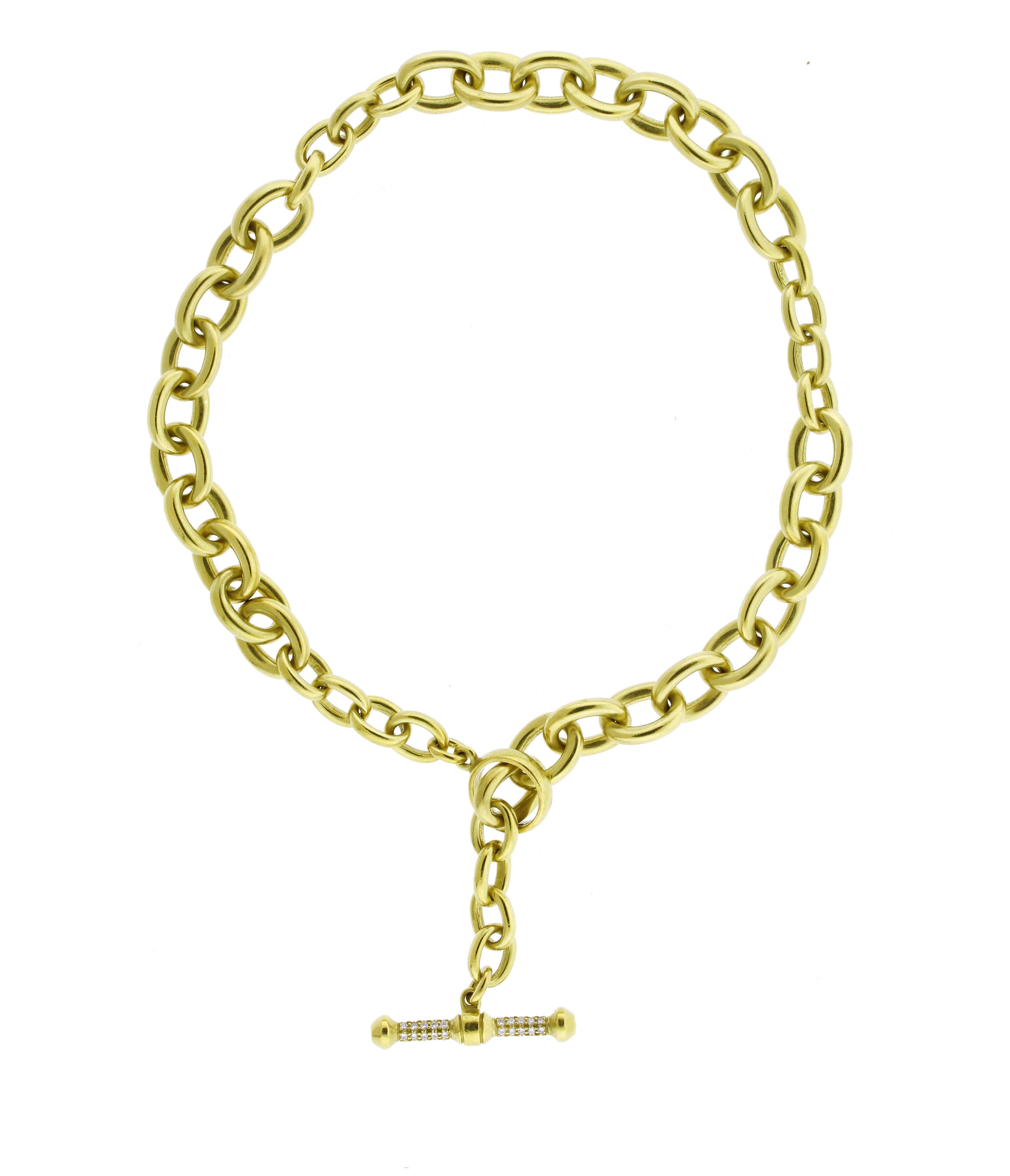 Women's or Men's Barry Keiselstein Cord Gold Oval Chain Necklace with a Diamond Toggle For Sale