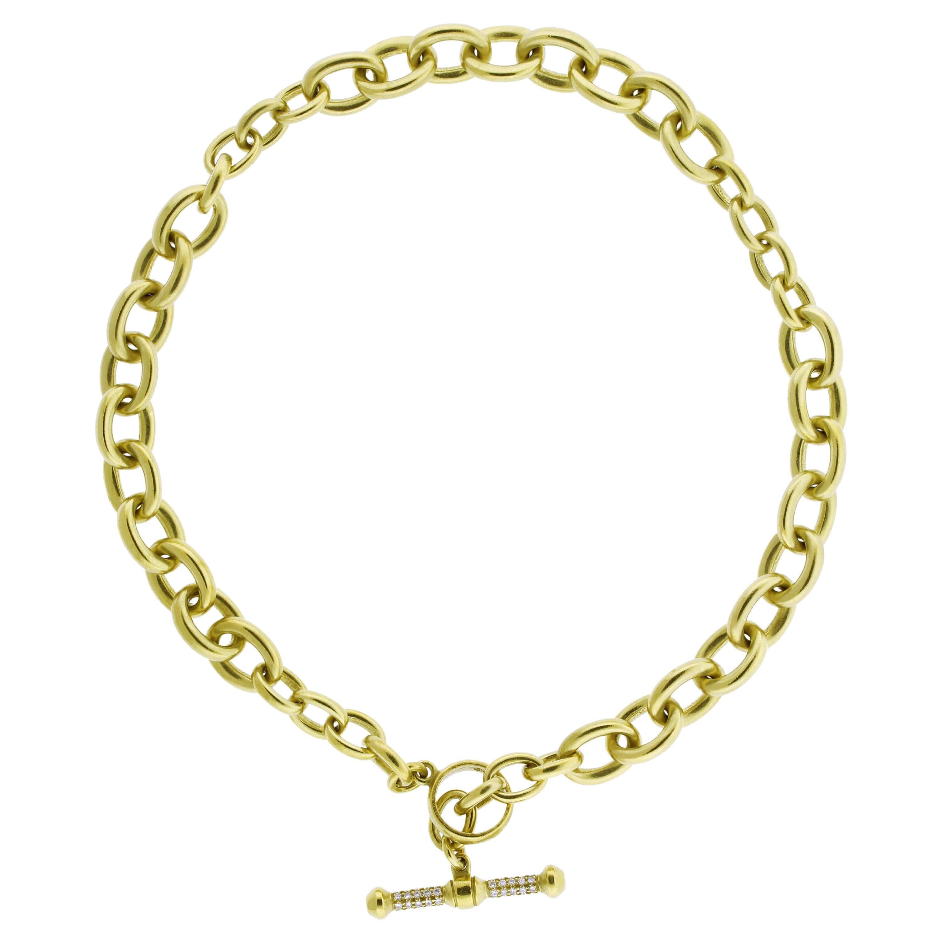 Barry Keiselstein Cord Gold Oval Chain Necklace with a Diamond Toggle For Sale