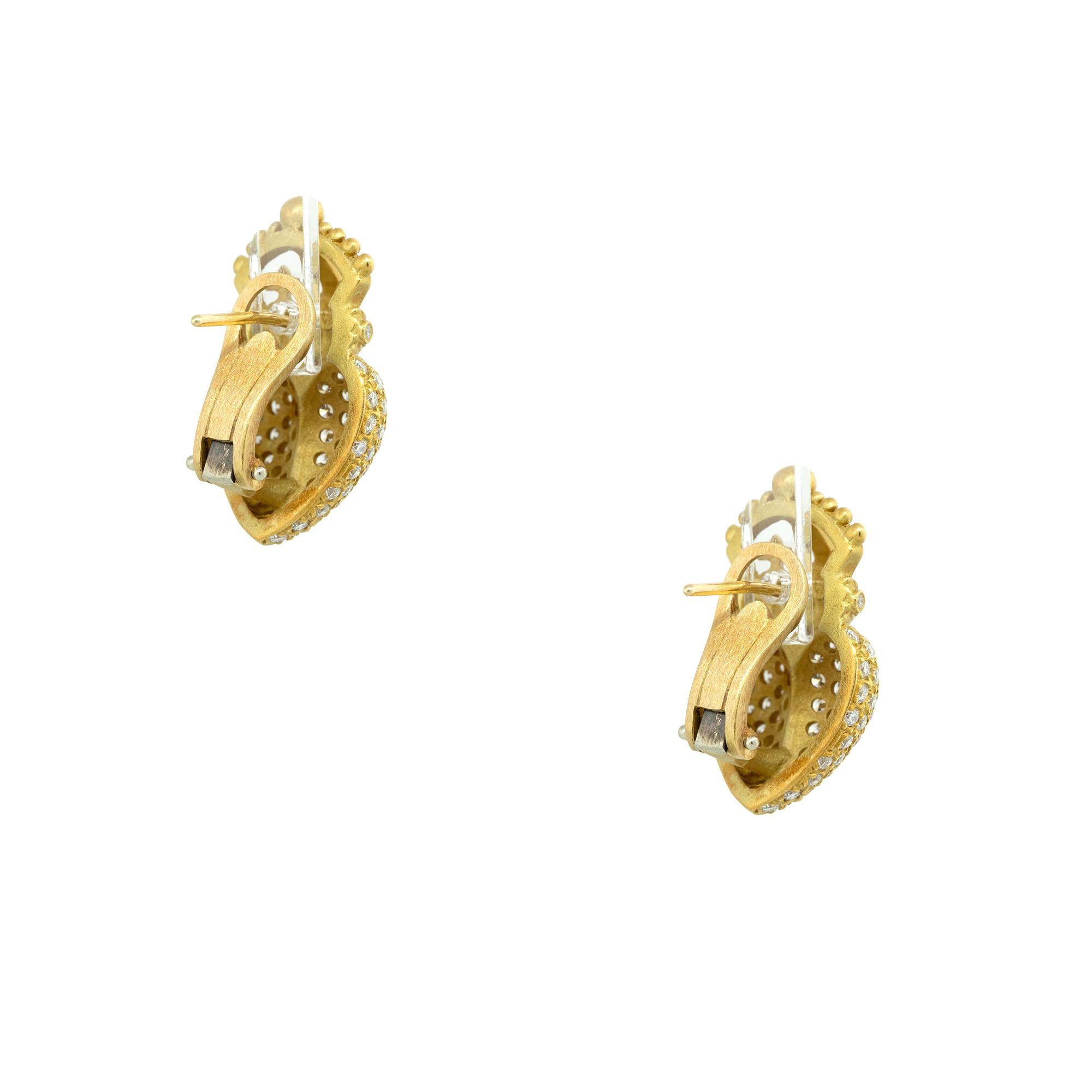 Modern Barry Kieselstein 2 carat Pave Diamond Crown Heart Earrings 18 Karat In Stock For Sale