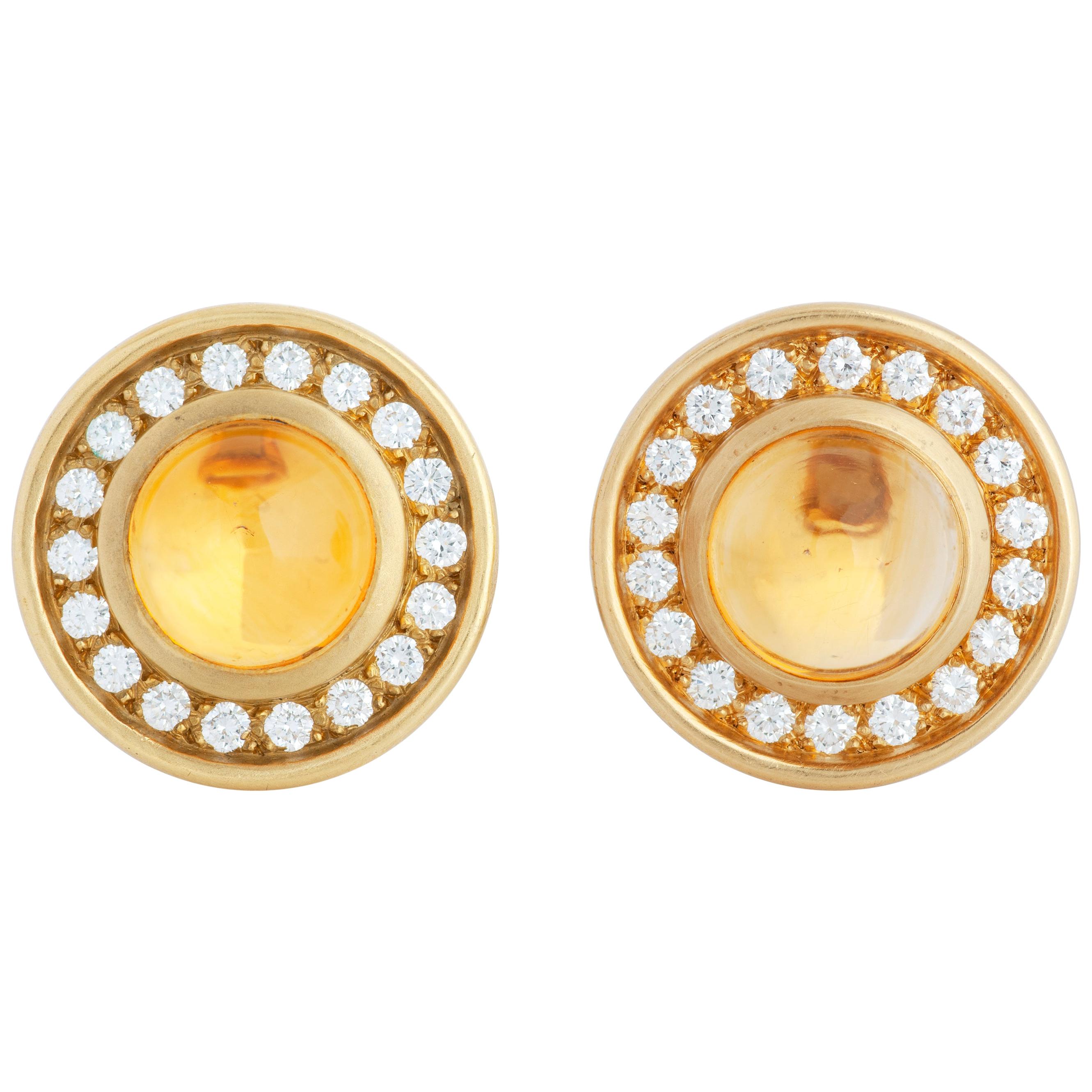 Barry Kieselstein-Cord Cabochon Citrine and Diamond Ear Clips in 18k Yellow Gold