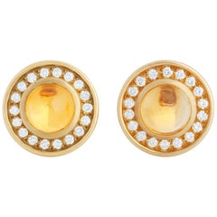 Vintage Barry Kieselstein-Cord Cabochon Citrine and Diamond Ear Clips in 18k Yellow Gold