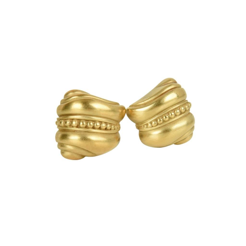 Barry Kieselstein-Cord Boucles d'oreilles en or 18 carats avec design emblématique et signature en or vert Excellent état - En vente à Miami, FL