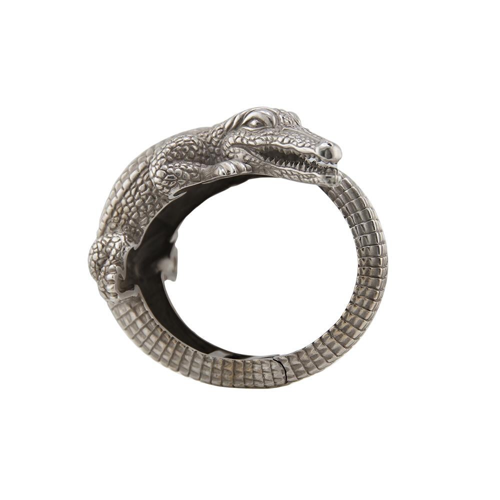 Women's or Men's Barry Kieselstein-Cord 18K White Gold Alligator Cuff Bracelet For Sale