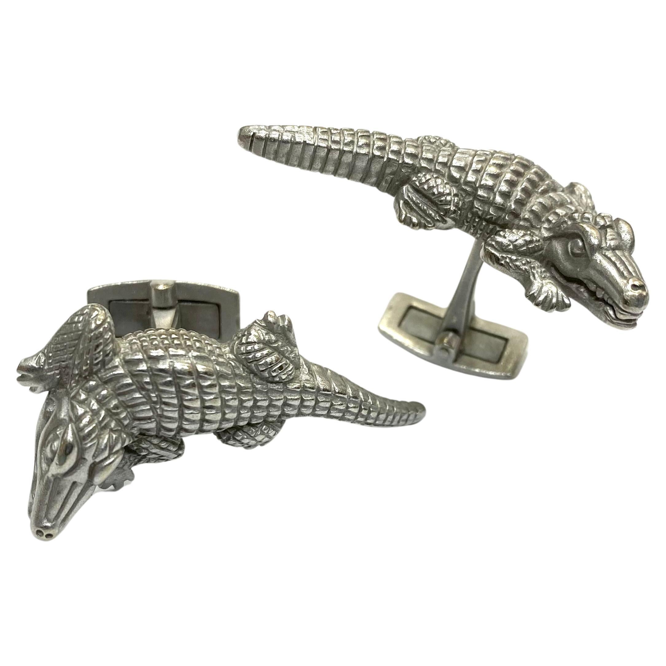 Barry Kieselstein-Cord Boutons de manchette en or blanc 18 carats et alligator