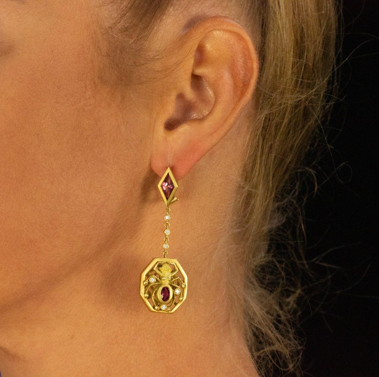 Women's or Men's Barry Kieselstein-Cord 18K Yellow Gold Diamond & Sapphire Goddess Earrings For Sale