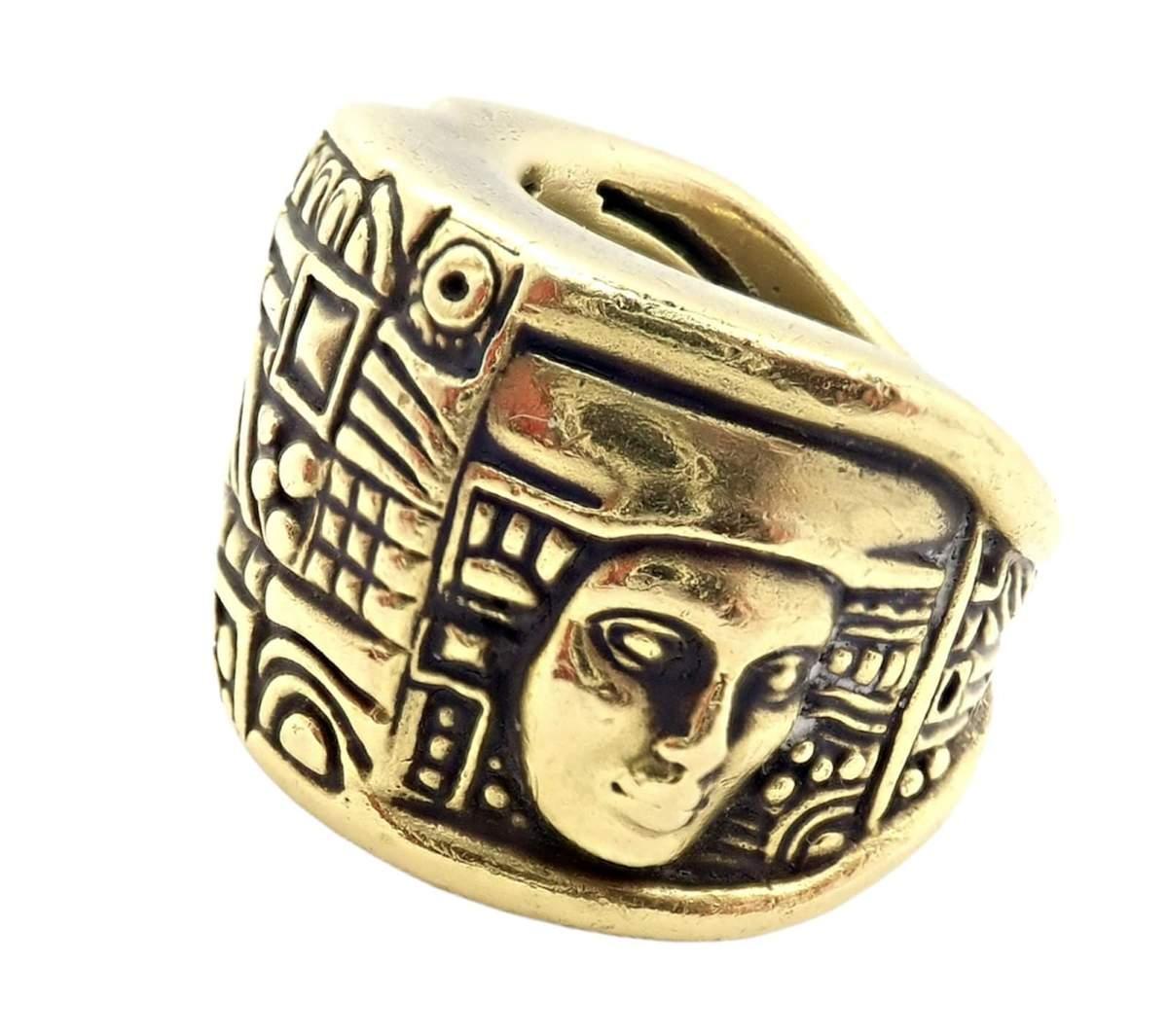 Barry Kieselstein Cord 18k Yellow Gold Women Of The World Ring.
This ring was Made in 1993. 
Metal: 18k Yellow Gold
Length: 6.25
Weight: 31.2 grams
Width at Top: 18mm
Stamped Hallmarks: B. Kieselstein Cord 1993 18k
*Free Shipping within the United