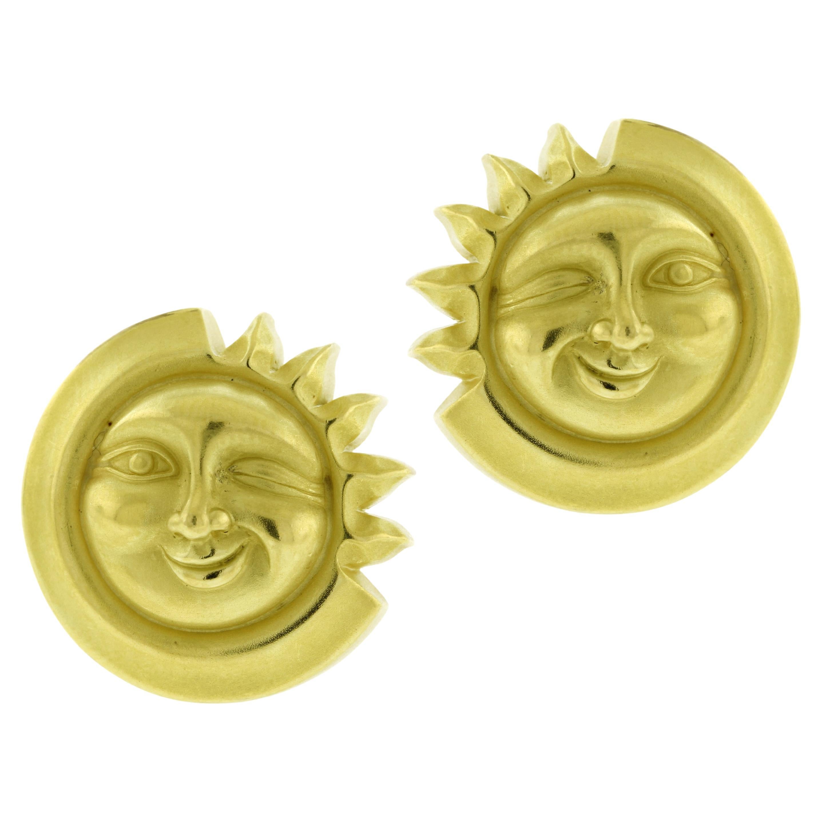 Barry Kieselstein-Cord 18 Karat Moon and Sun Earrings