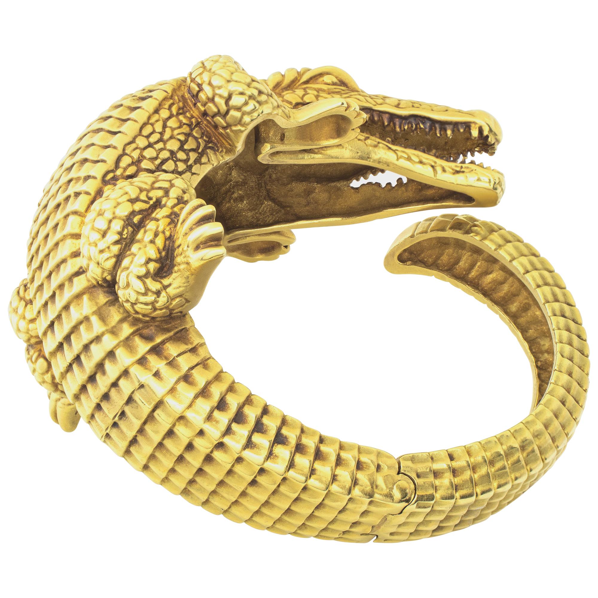 Barry Kieselstein Cord Alligator Cuff Bracelet In Excellent Condition For Sale In Surfside, FL