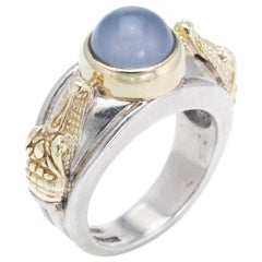 Barry Kieselstein - Bague en cordon d'alligator Calcédoine bleue - Or 14 carats - sterling