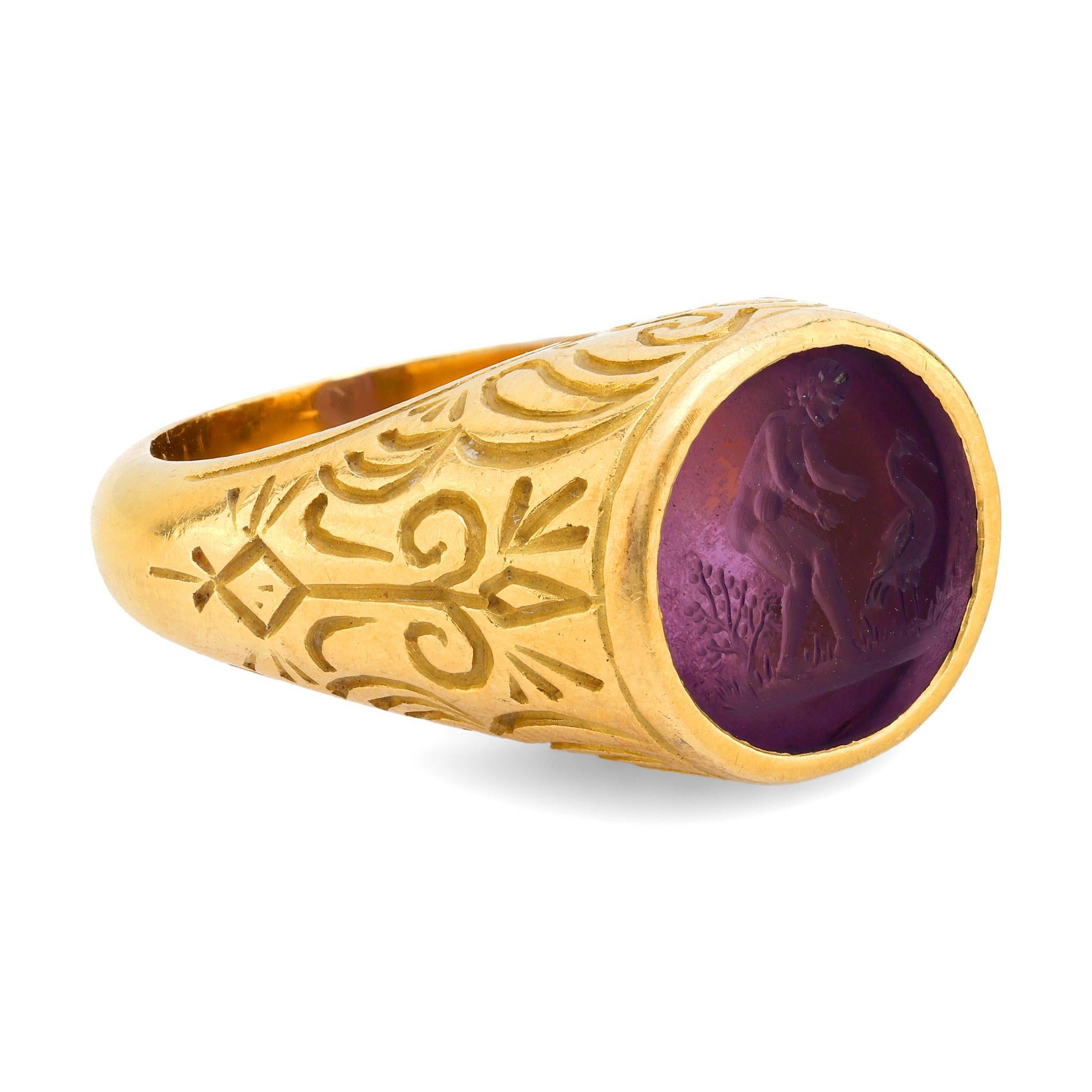 Modern Barry Kieselstein-Cord amethyst 18k yellow gold intaglio ring