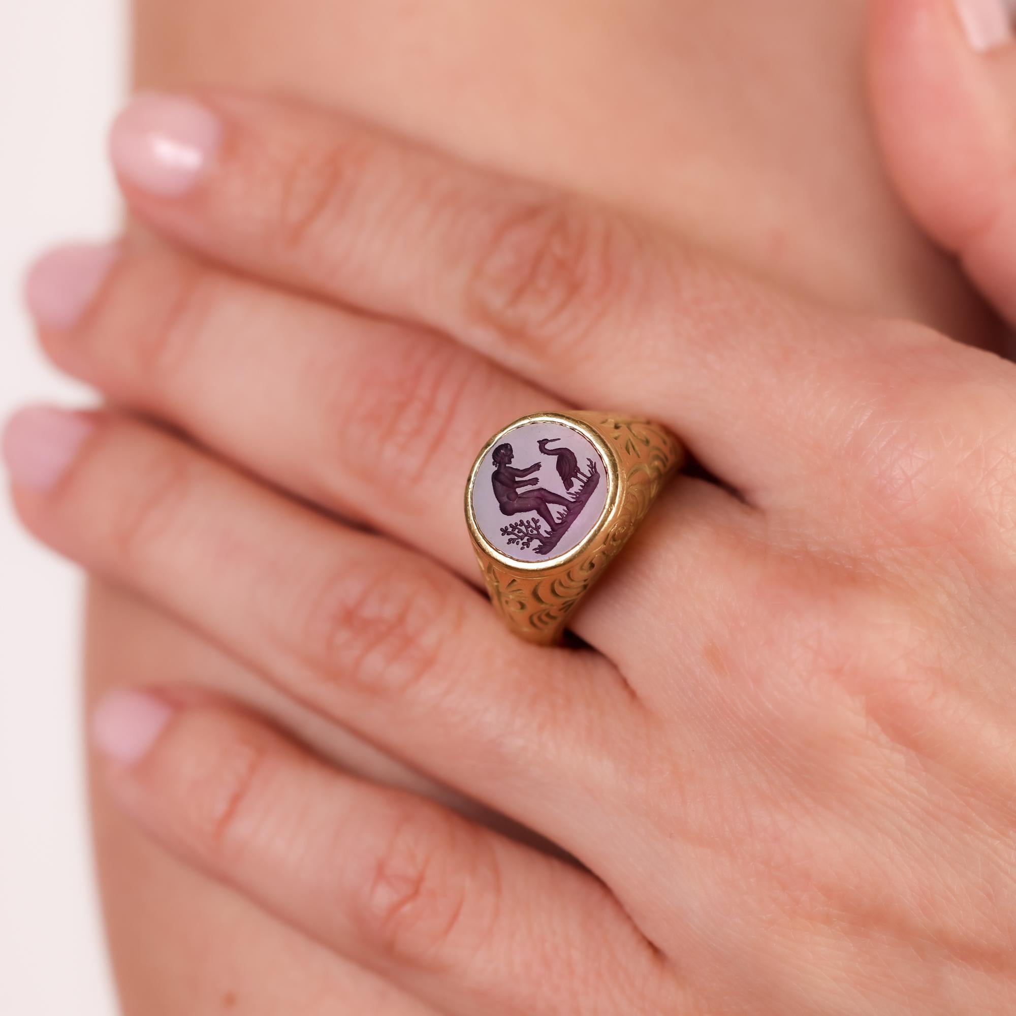 Round Cut Barry Kieselstein-Cord amethyst 18k yellow gold intaglio ring