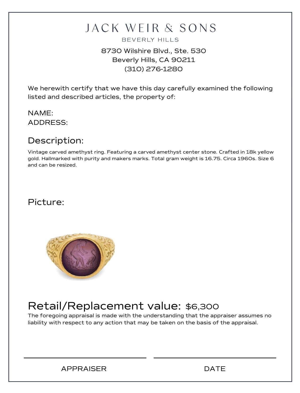 Barry Kieselstein-Cord amethyst 18k yellow gold intaglio ring In Excellent Condition In Beverly Hills, CA