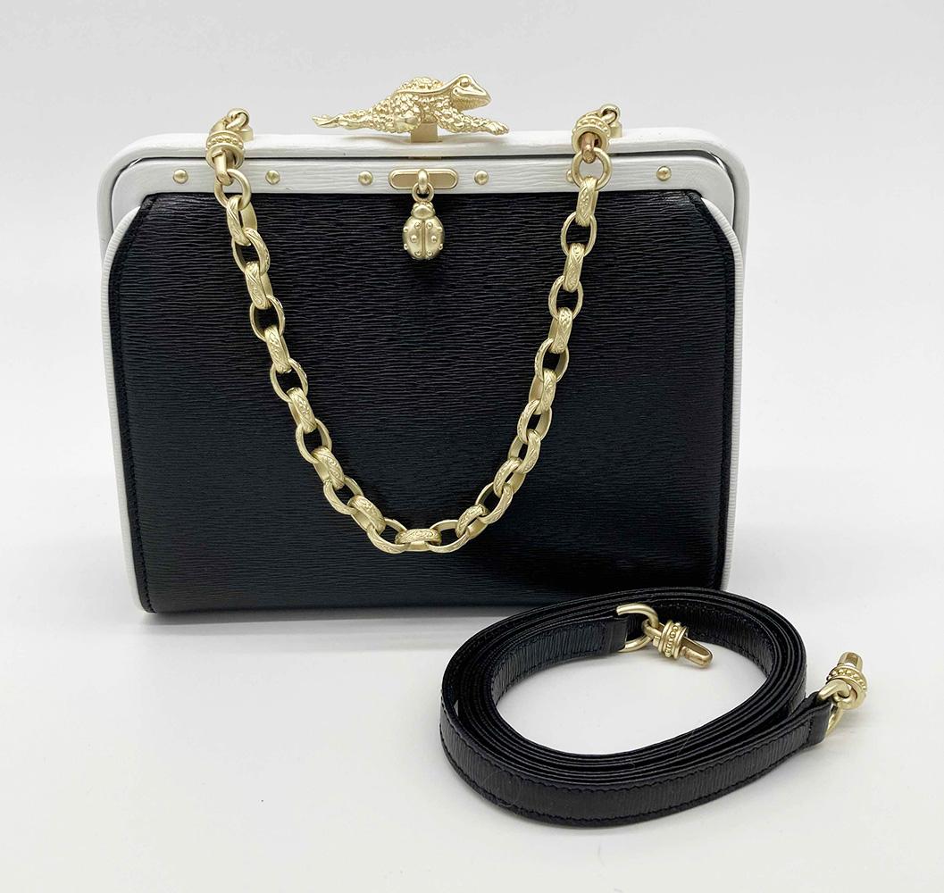 Barry Kieselstein Cord Black and White Frog Handbag 5