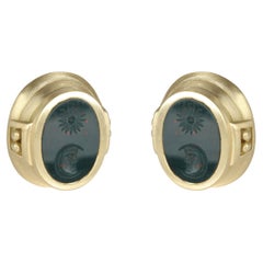 Barry Kieselstein Cord Bloodstone Intaglio 1985 Earring in 18K Yellow Gold