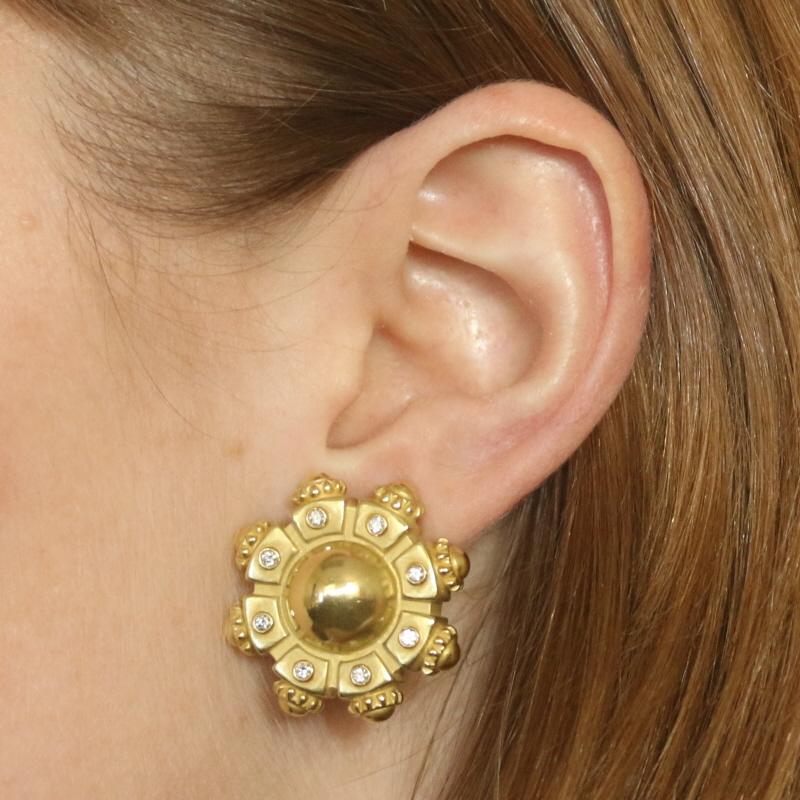 Taille ronde Barry Kieselstein-Cord Diamond Stud Ears - Yellow Gold 18k .40ctw Clips-Ons en vente